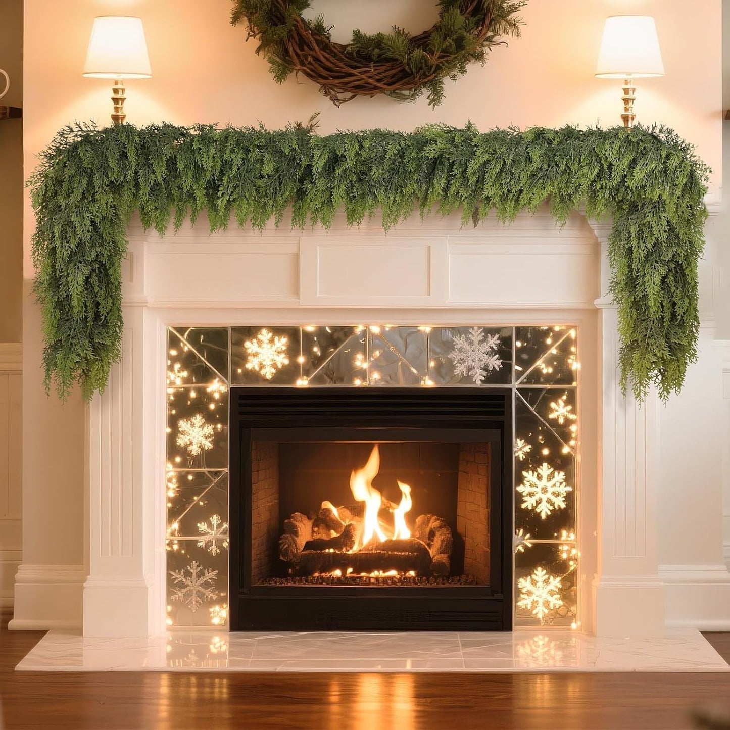 Real Touch Christmas Cedar Garland -5ft Artificial Garlands Faux Cedar Fake Pine Needles Garland for Fireplace,Table,Window,Stairs,Mante,Holiday Indoor Outdoor Xmas Decor(1PCS)