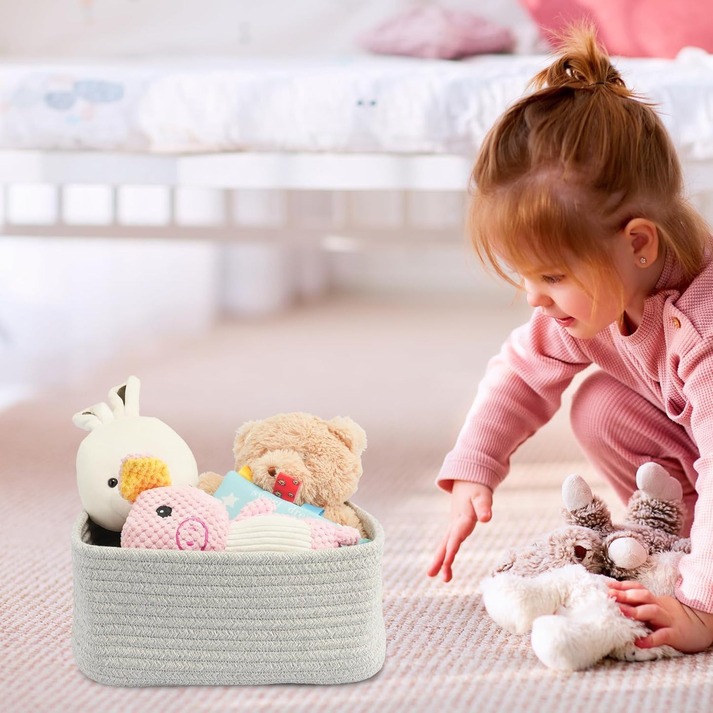 Small Woven Storage Baskets 12“X8”X5“ Decorative Rope Bins for Organizing Shelves, Closets, and Toys, Empty Gift Baskets, Cute Organizer Basket for Home and Office (grey, regular)