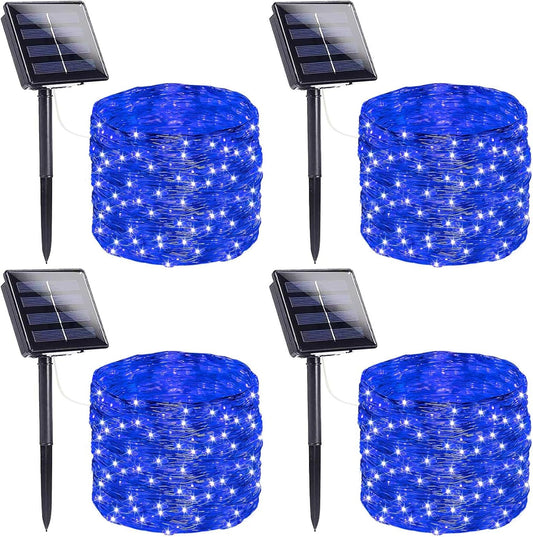 Extra-Long Solar String Lights Outdoor, 4-Pack 400 LED Solar Fairy Lights for Outside Waterproof, Copper Wire 8 Modes Solar Twinkle Fairy Light for Xmas Tree Garden Party Wedding Decor(Blue)