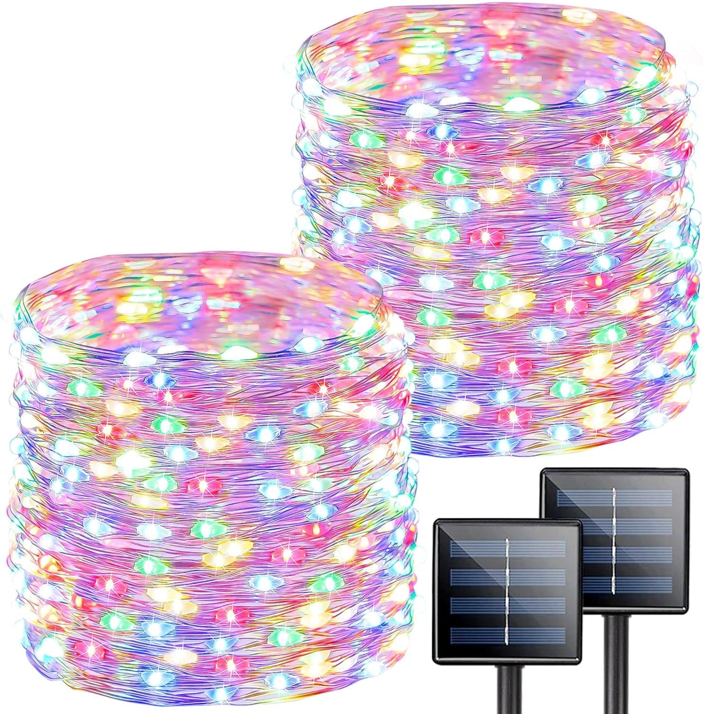Multicolored Solar String Lights Outdoor Waterproof, 2-Pack Each 72FT 200LED Solar LED Fairy Lights Copper Wire 8 Modes Solar Twinkle Light for Garden Xmas Tree Party Wedding Decorations
