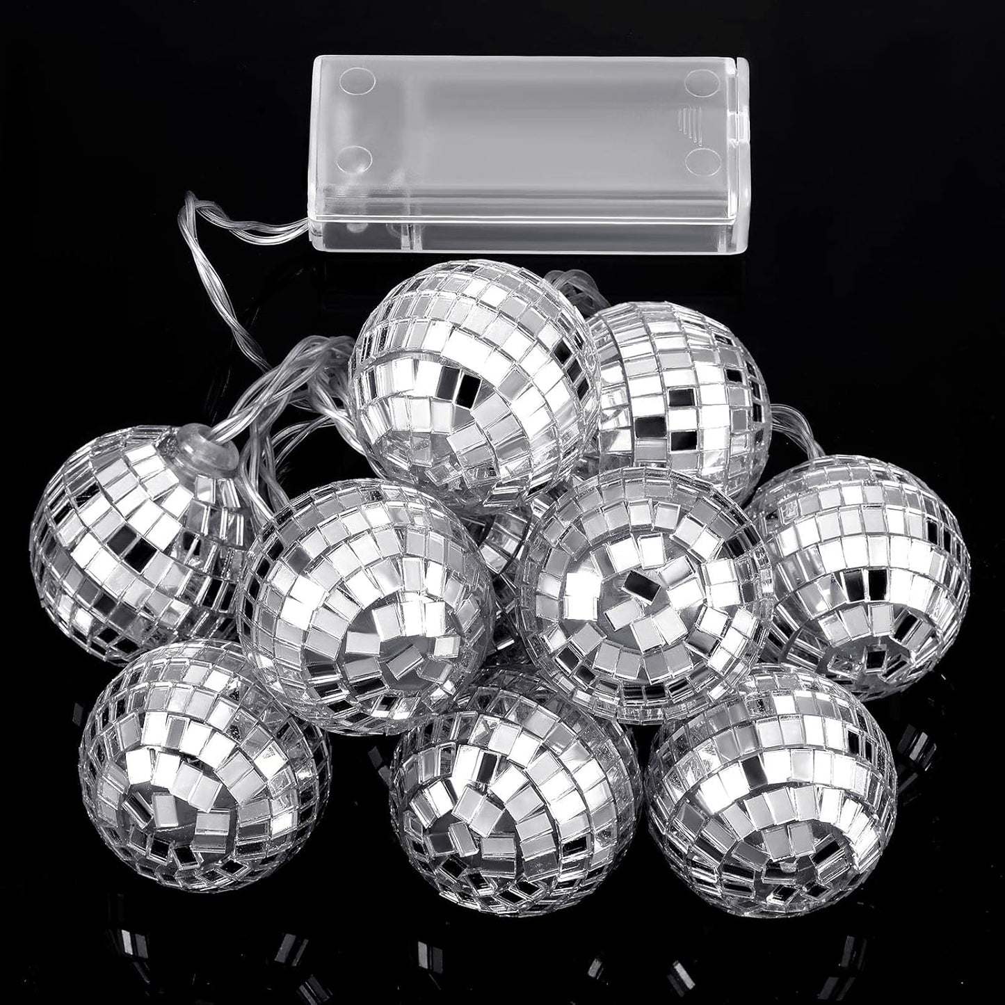 Zhanmai 30 LED Disco Ball String Lights Decor Lighted Mini Mirror Disco Balls Ornaments for 70s 80s Party Supplies Club(1.57 Inch Ball,Multicolored)