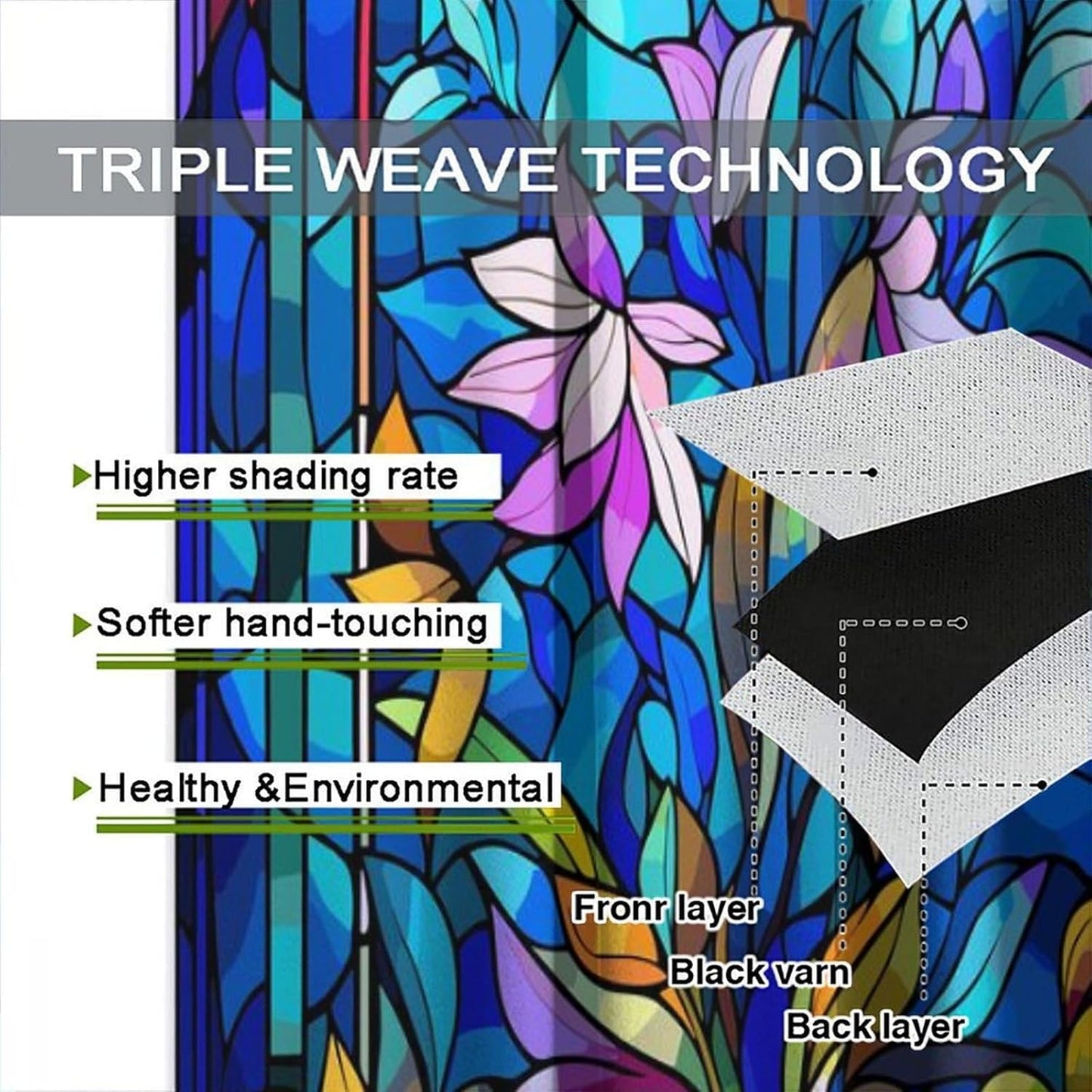 Stained Glass Curtains,Abstract Colorful Floral Geometric Art Home Decor Drapes for Bedroom Living Room Kitchen Window Treatment 2 Panels Set Total Size 42" W X 45" L Inch