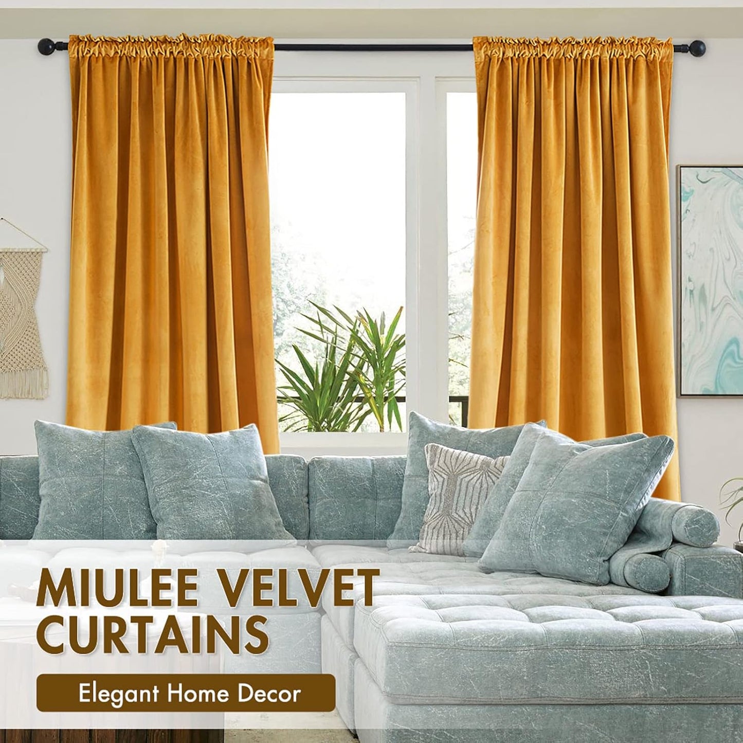 MIULEE Mustard Yellow Velvet Curtains Thermal Insulated Blackout Curtain Fall Drapes for Bedroom Living Room Darkening 108 Inches Long Curtains Panels Rod Pocket Set of 2