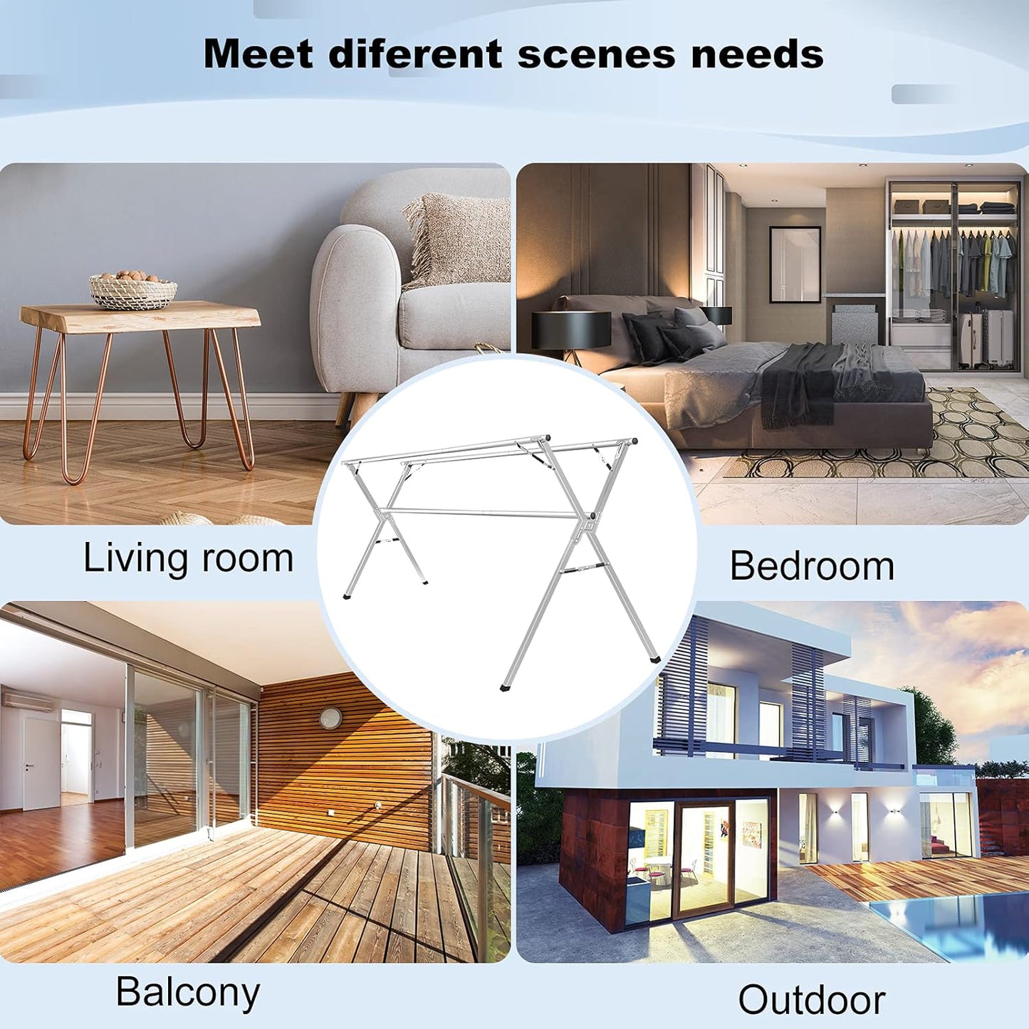 Sillars Clothes Drying Rack, 79 inches Laundry Drying Rack Clothing Foldable & Collapsible Stainless Steel Heavy Duty Clothing Drying Rack with Windproof Hooks for Indoor Outdoor