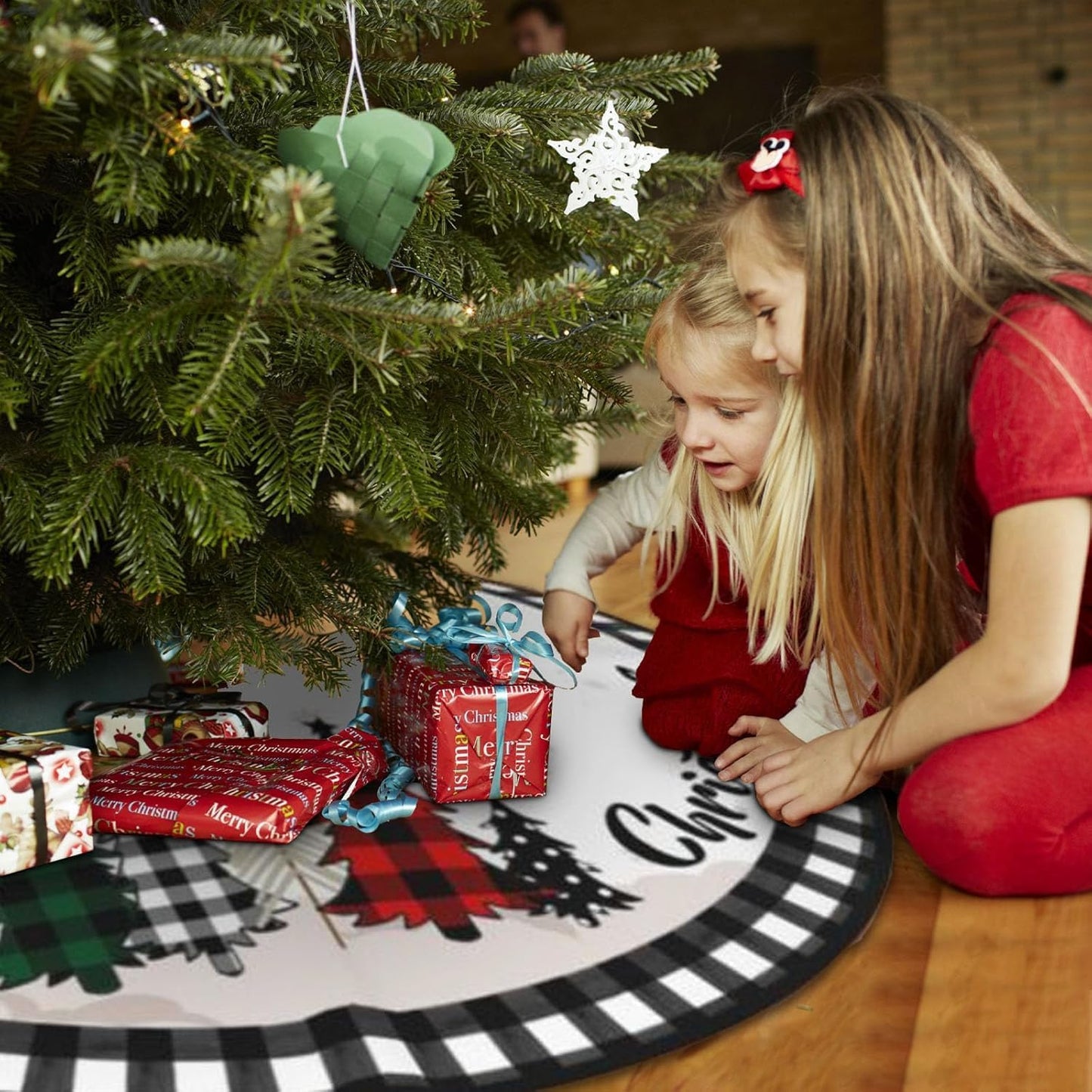 Christmas Tree Skirt 36 Inch Snowman Xmas Tree Skirts with Edge Rustic Vintage Farmhouse Christmas Decoration Ornaments for Merry Christmas Holiday Party Indoor Outdoor (Tree, 36inch)