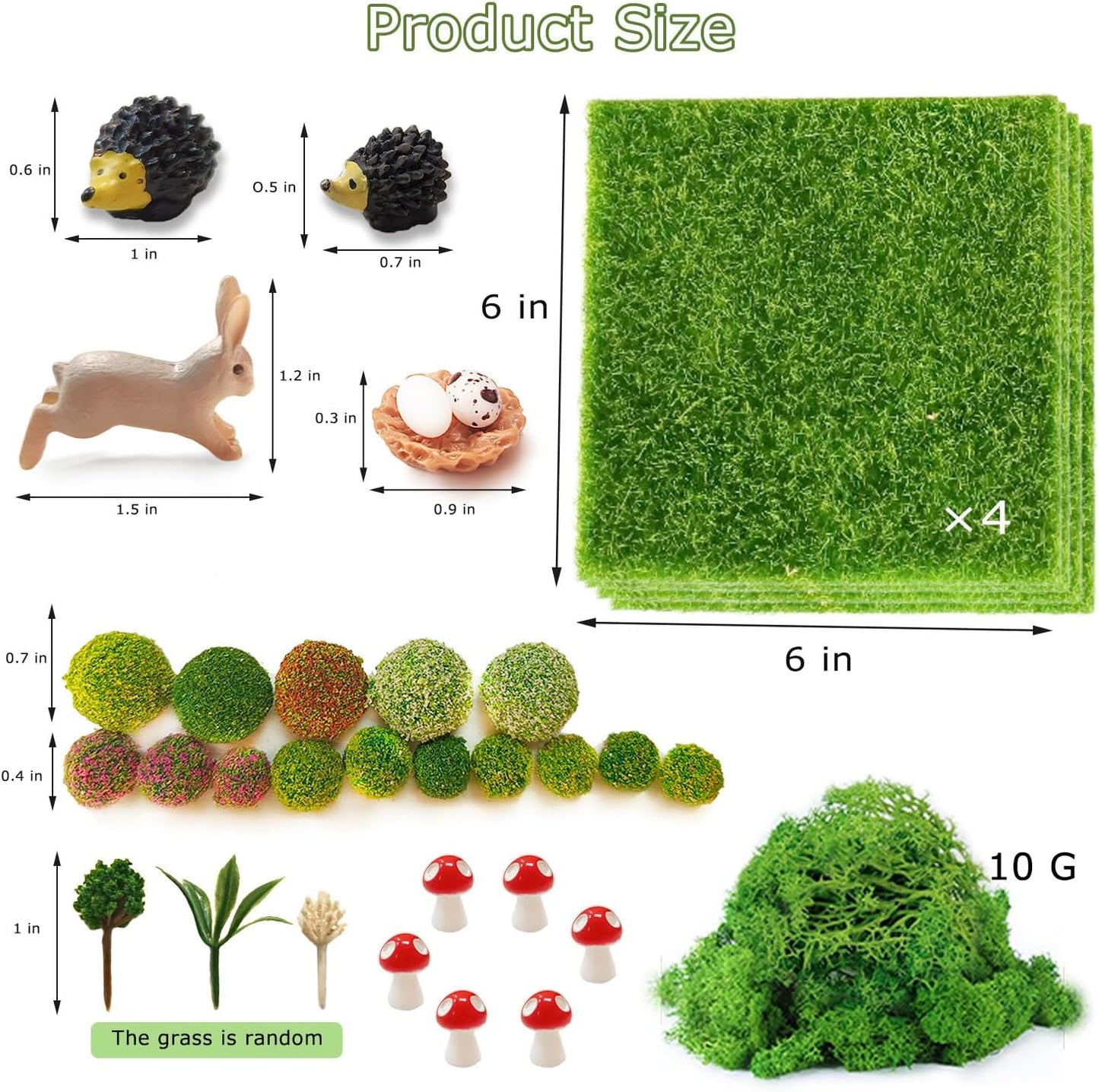 Miniature Garden Accessories, 36Pcs, 6in x 6in Fairy Artificial Grass, Fake Moss, Mini Fairy Garden Grass, Fairy Garden kit for Dollhouse Decoration Plant House Decor