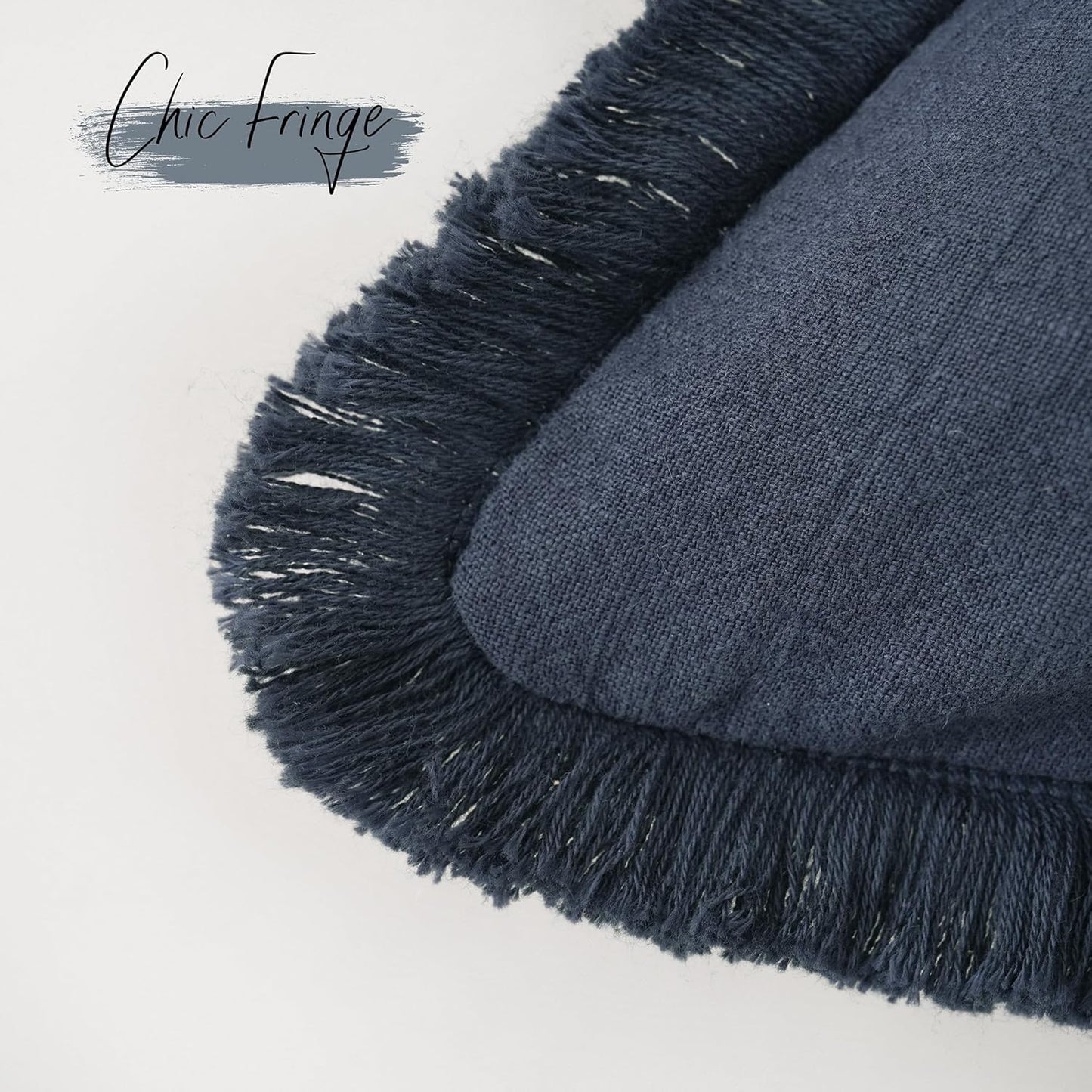 Foindtower Set of 2 Decorative Linen Fringe Throw Pillow Covers Cozy Boho Farmhouse Cushion Cover with Tassels Soft Accent Pillowcase for Couch Sofa Bed Living Room Home Decor, 24×24 Inch, Navy Blue