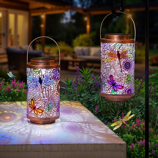 2Pack Solar Outdoor Lanterns Waterproof Multicolor Dragonfly Garden Gifts for Mom Women Backyard Lights Lanterns for Indoor,Outdoor, Porch, Outside,Mothers Day Gifts for Grandma Wife
