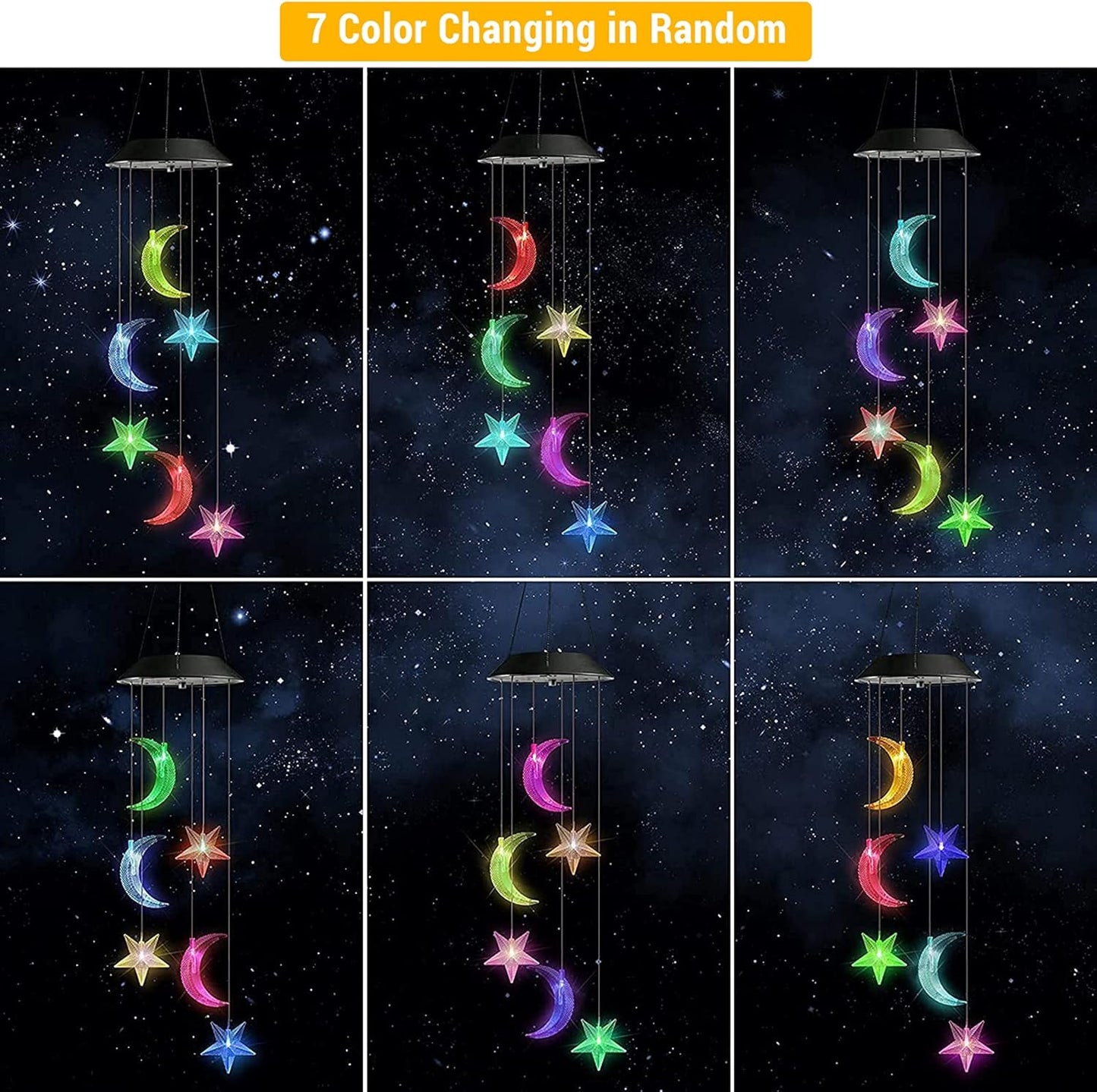 Toodour Solar Wind Chimes, Color Changing Wind Chimes Moon and Star, LED Decorative Mobile, Gift for Mom Grandma, Waterproof Outdoor Moon Star Light for Garden, Patio, Yard, Window Outdoor Decor