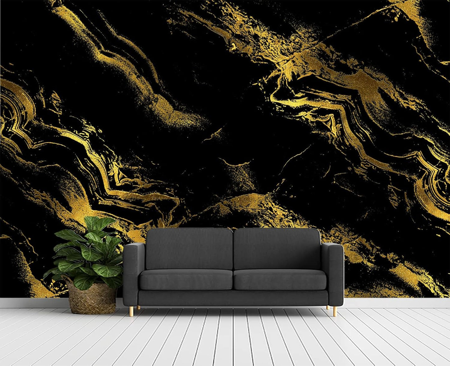 Black Gilded Marble Wall Mural Wallpaper for Bedroom 178" x 117"