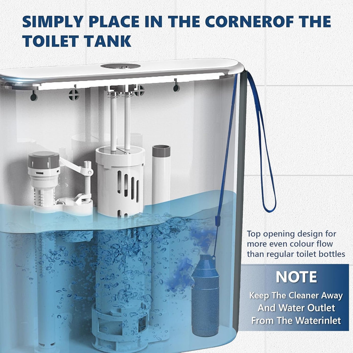 Toilet Bowl Cleaner Bottle, Automatic Toilet Bowl Cleaner Tablets in Bottle, Easy to Use, Long-Lasting Effect Toilet Cleaners Drop in Tank, Blue, 2 Bottles