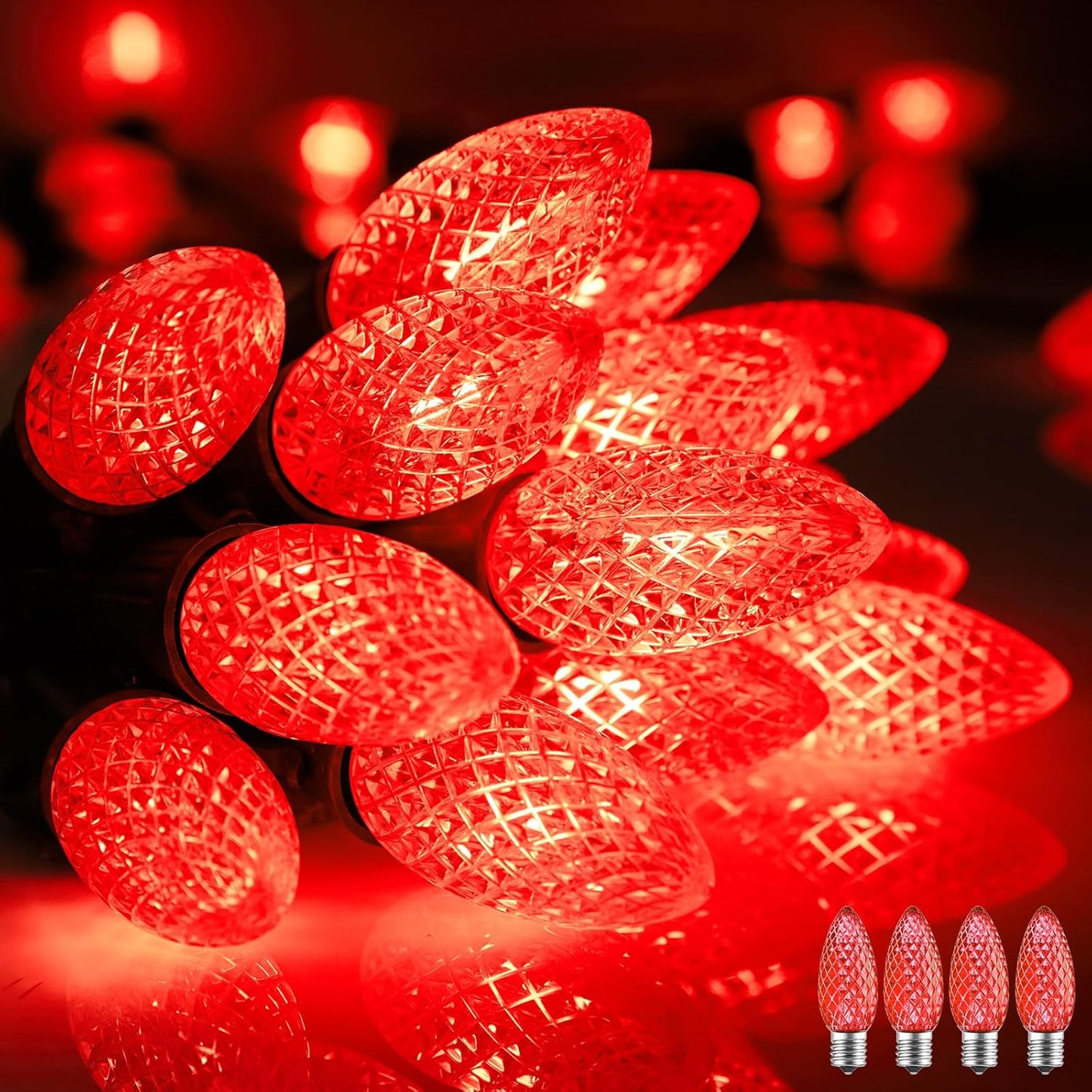 Minetom C9 Christmas String Lights, 100 Ft Red C9 Outdoor Christmas Lights with 100 Strawberry C9 Led Bulbs, Connectable UL Certified for Outdoor Indoor Roofline Holiday Backyard Xmas Decor