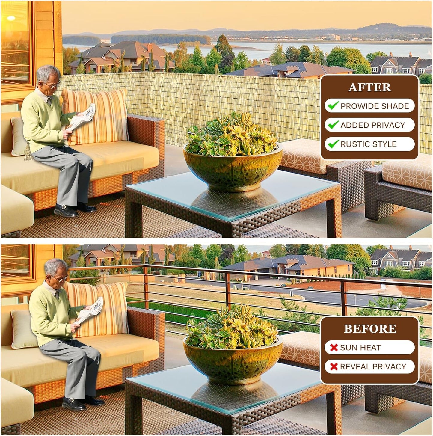 Natural Reed Fencing Rolls: Privacy Bamboo Fence 3/4/5/6ft High Roll Reed Screen, Decorative Bamboo Fencing for Outdoor Balcony Patio Garden Backyard,with Cable Zip Ties(Nature, 2.6x16.4ft)