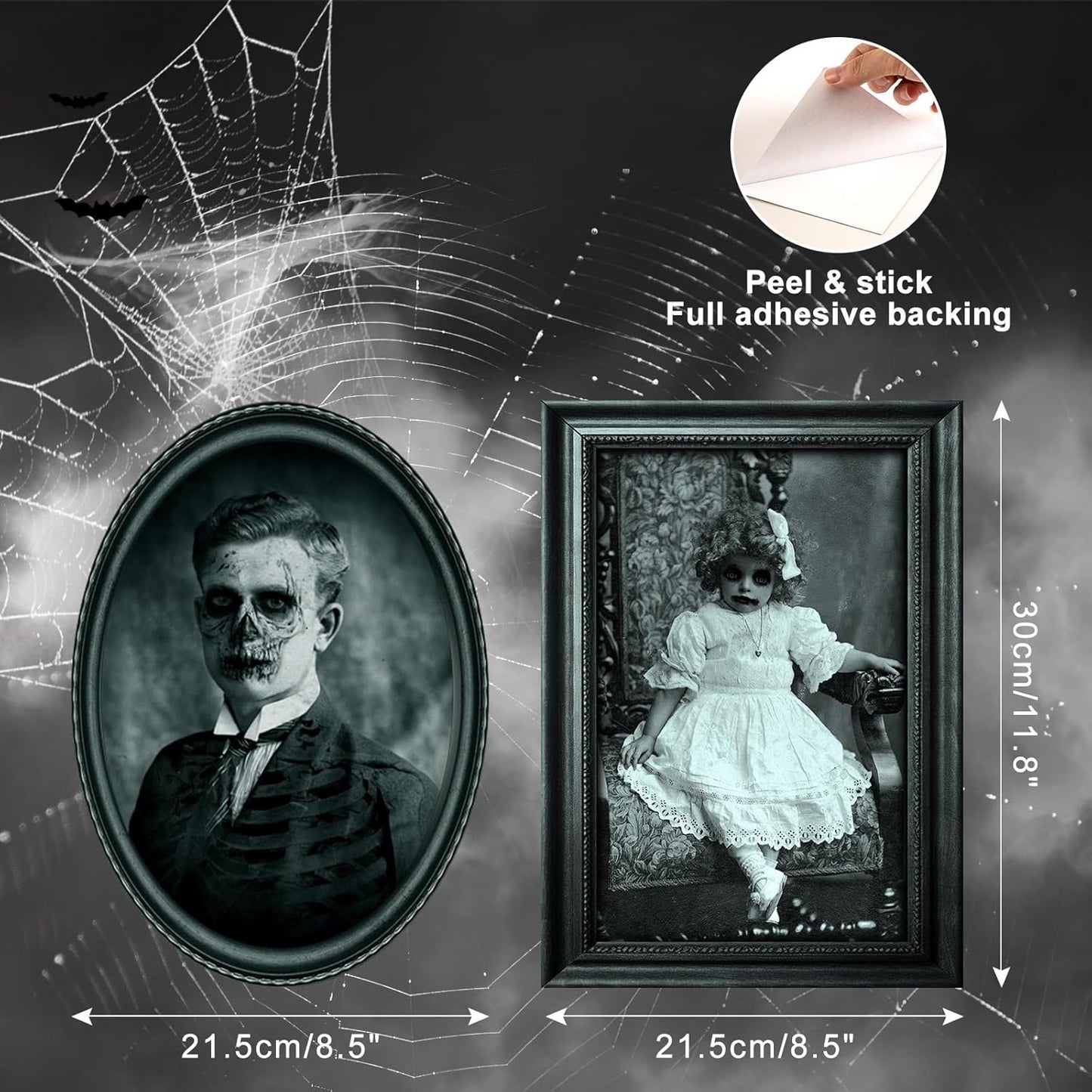 6 Pack Halloween Decoration 3D Changing Face Moving Gothic Horror Picture Frames Portrait, Waterproof, Full adhesive backing, Spooky Halloween Wall Decor For Haunted Mansion Castle Masquerade Party