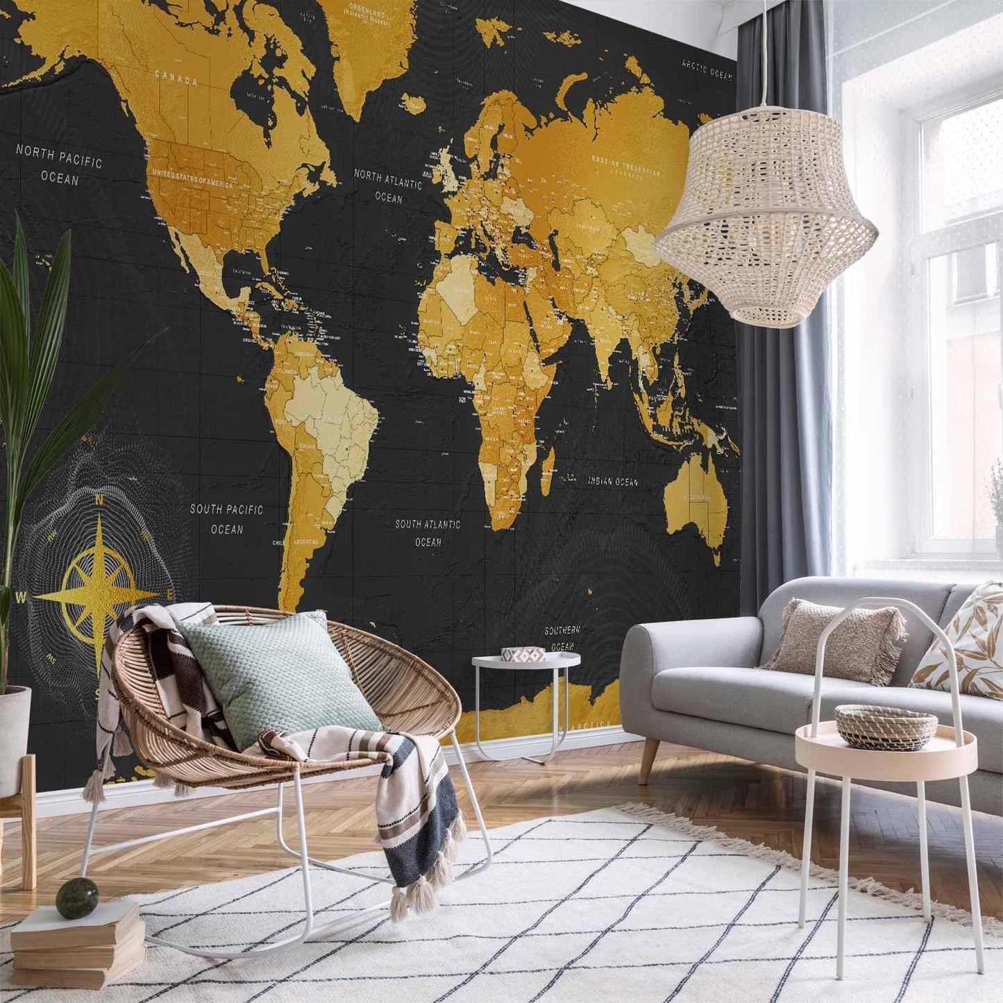 artgeist Premium Wall Mural World Map 197x138 in - Non-Woven Wallpaper Fleece Wall Decor Photo Print Picture Image Design Home Map of The World k-A-0130-a-a