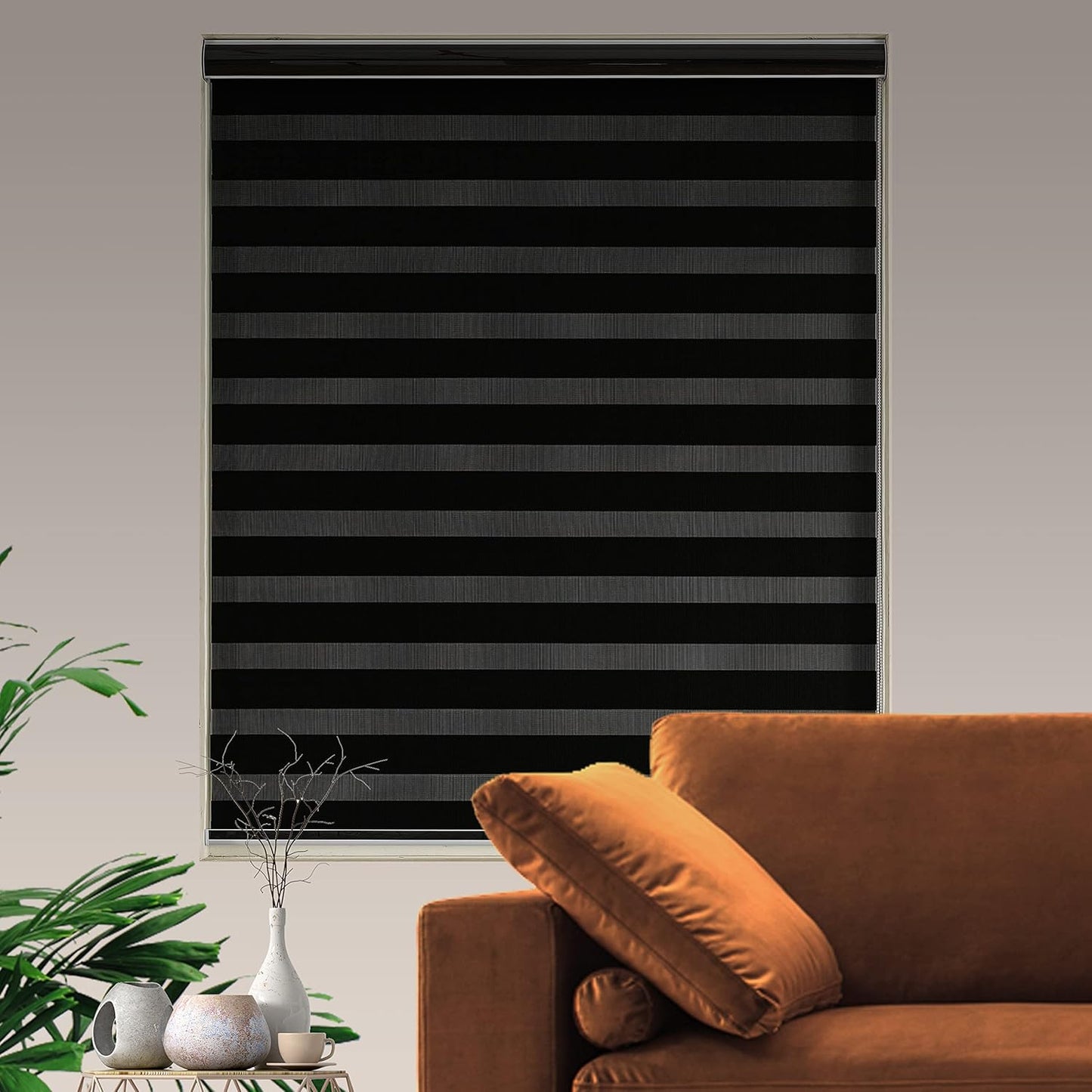 Blackout Zebra Blinds, Dual Layer Free-Stop, Room Darkening Zebra Shades, Blinds for Indoor Windows, Light Filtering Privacy Sheer Shade for Home(49" W X 72" H, Black)