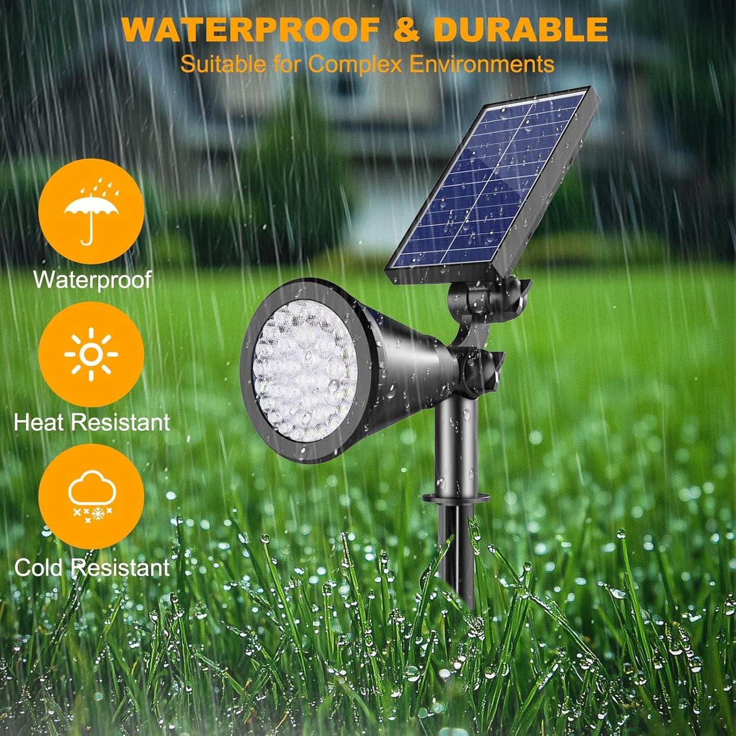 Solar Spot Lights Outdoor, 36 LEDs Solar Landscape Lighting with 2200mAh, Outdoor Lights Auto On/Off 2-in-1 Wall or Ground Solar Powered for Yard Garden- 2 Pack (Warm White)
