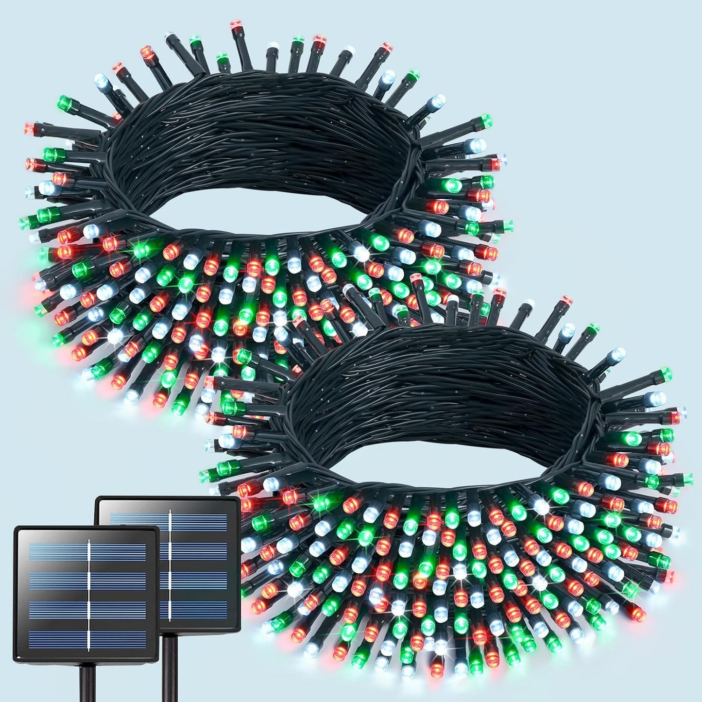 JMEXSUSS 2 Pack Red White and Green Solar Christmas Lights, Total 400 LED 151FT Solar String Lights Outdoor Waterproof, 8 Modes Solar Lights for Outside Tree Patio Christmas Decorations