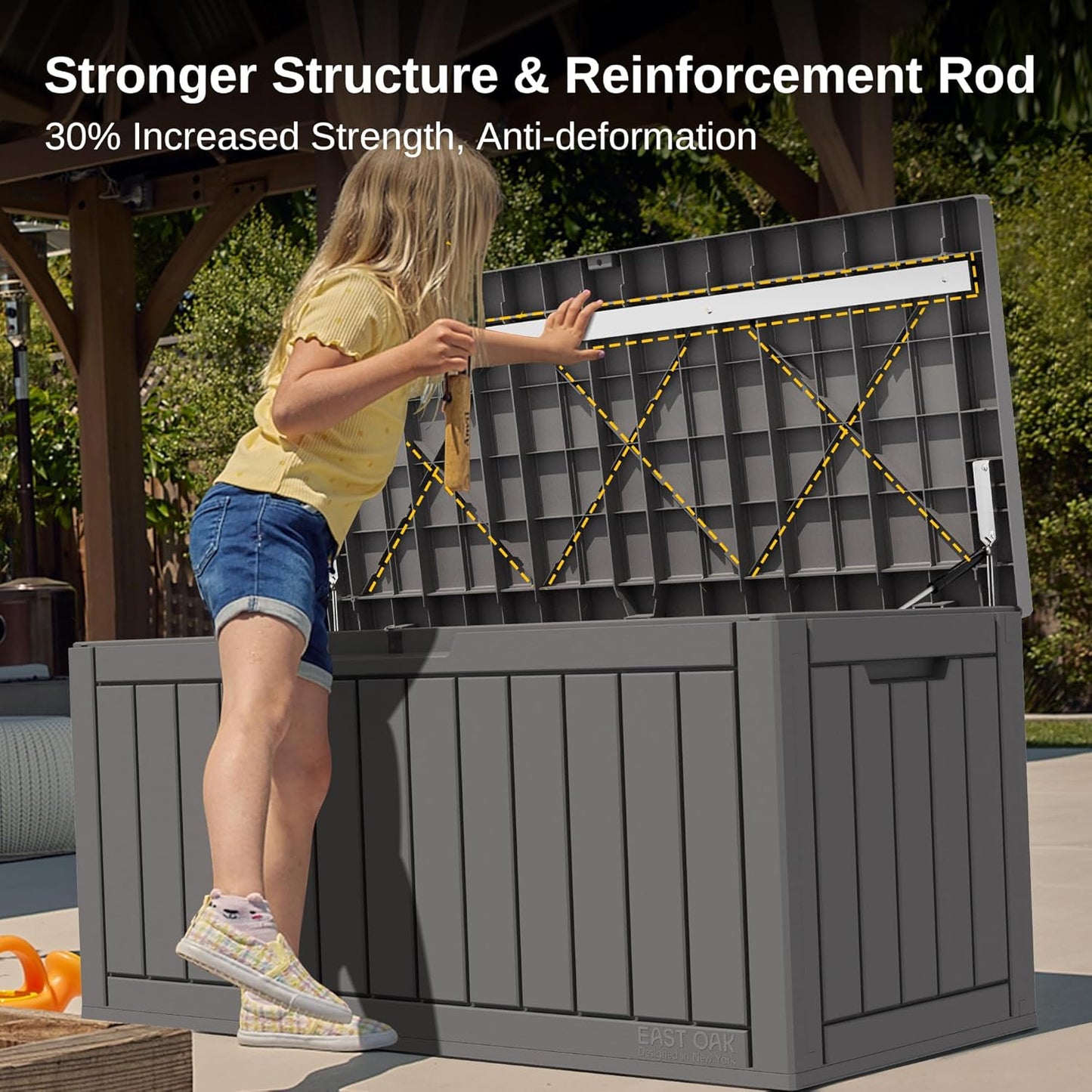 EAST OAK Outdoor Storage Box, 90 Gallon Deck Box, Waterproof Resin Storage Bin for Patio Cushions, Gardening Tools, Lockable, UV Resistant, Grey