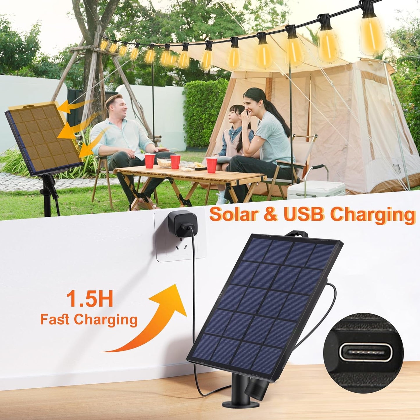 Solar Powered Warm White LED Outdoor String Light with Remote Control, Shatterproof Light Bulbs for Backyard Garden Patio Pergola Gazebo Bistro Bedroom Christmas Wedding Party (20+2 Bulbs)