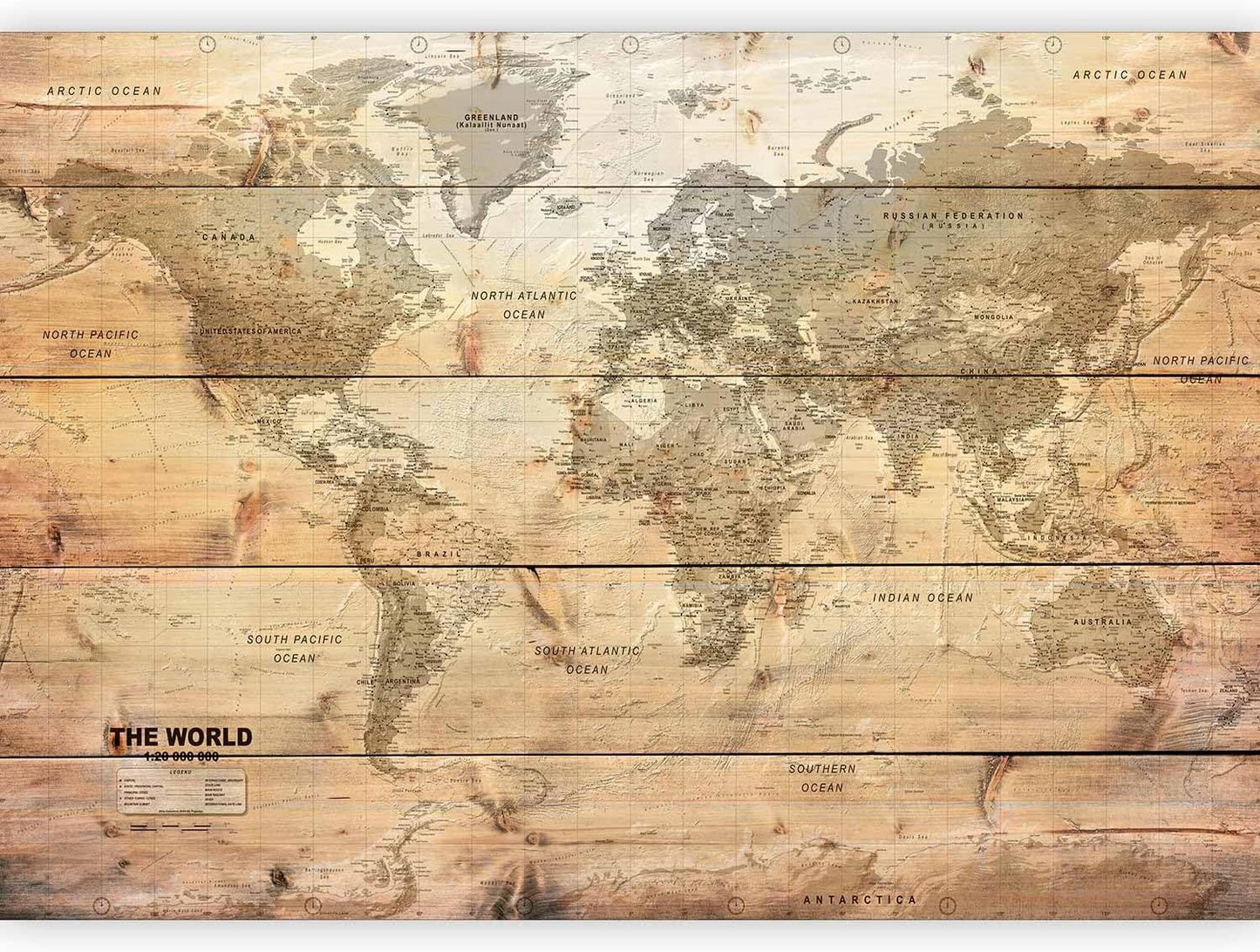 artgeist Wall Mural World Map 173x124 in - Peel and Stick Self-Adhesive Wallpaper Removable Large Sticker Foil Wall Decor Print Picture Image Design Map of The World k-A-0218-a-a