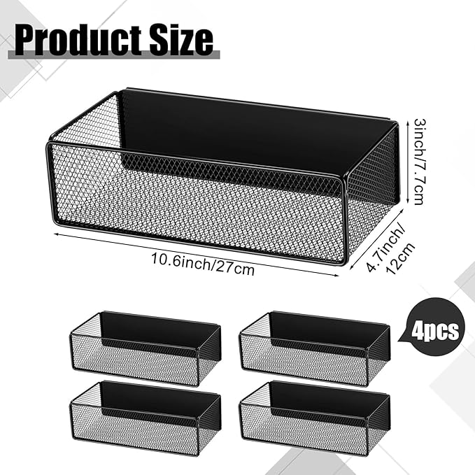Tioncy 4 Pcs Magnetic Storage Bin Magnetic Locker Organizer for Pegboard Refrigerator Shelves Basket Container Wire Storage Holder for Kitchen Home Whiteboard(Black,10.6''l)