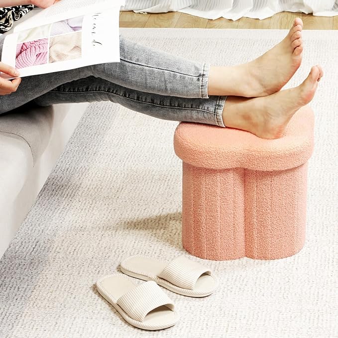 B FSOBEIIALEO Storage Ottoman Cube, Flowers Shaped Ottomans with Storage Foot Stool Footrest for Lving Room, Boucle Ottoman Seat for Dorm Room,Faux Teddy Fur, Orange 12.6"x12.6"x12.6"