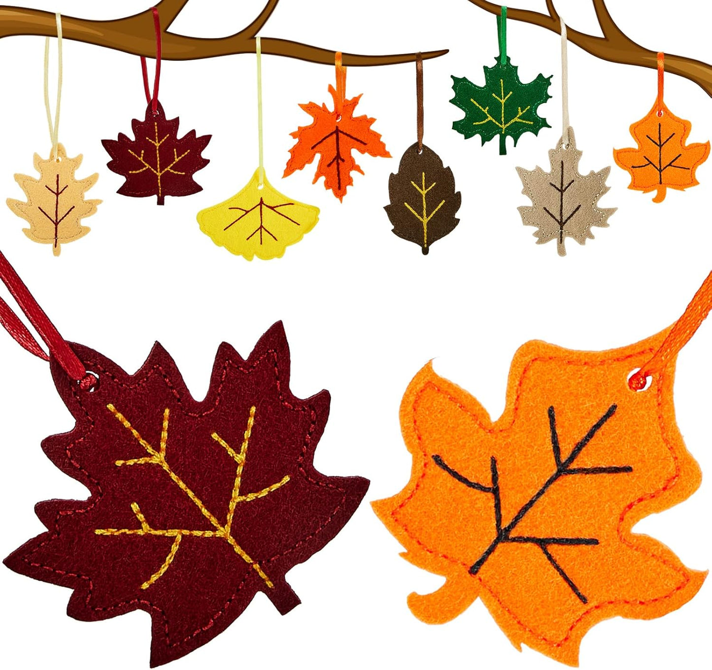 Tegeme 24 Pieces Thanksgiving Felt Ornaments Fall Hanging Decoration for Tree Maple Leaf Cutouts Decor for Thanksgiving Theme Family Party Indoor Outdoor Decor