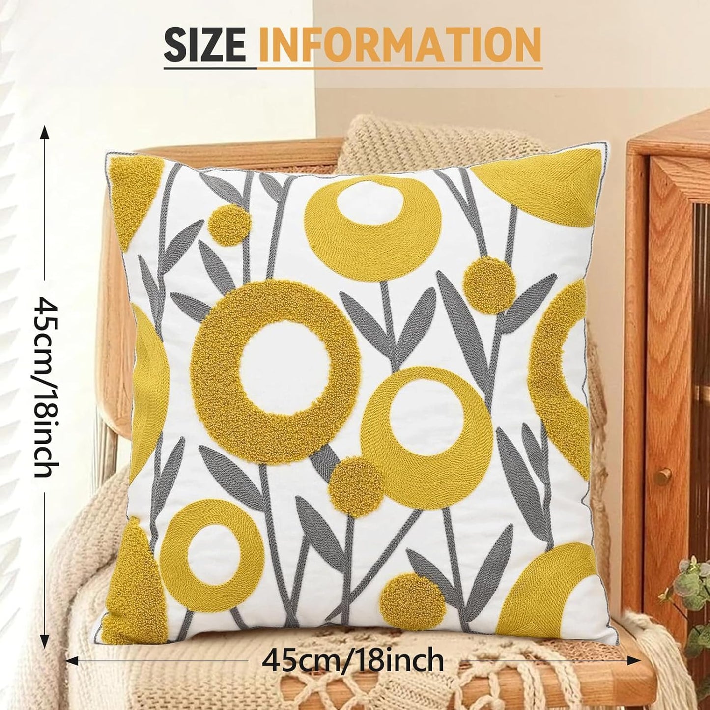 Embroidered Throw Pillow Cover Farmhouse Aesthetic Design Cushion Covers Spring Woven Floral Pillowcase for Living Room Bedroom Sunny Petals