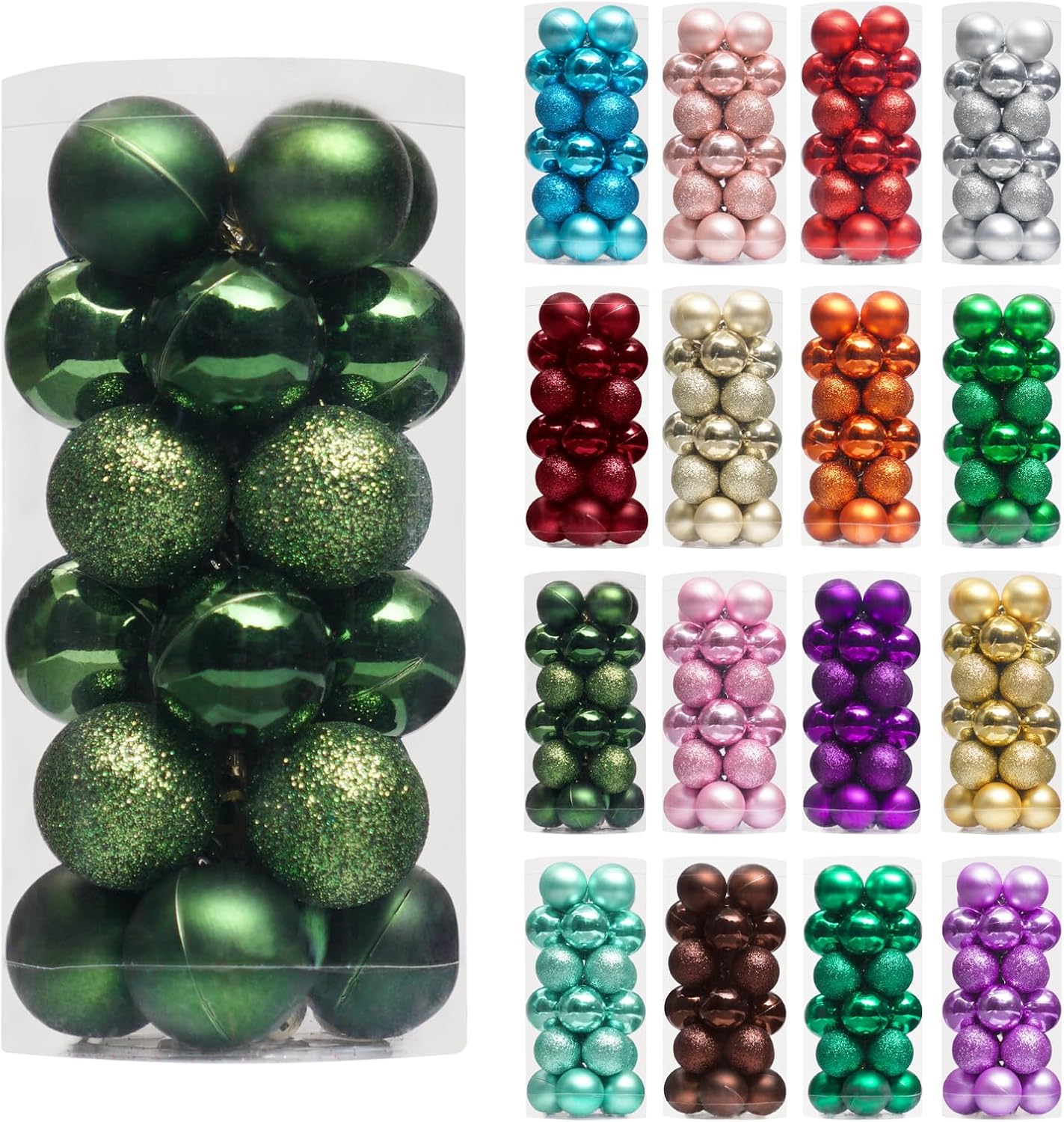 XmasExp 24ct Mini Christmas Ball Ornaments Shatterproof Christmas Ornaments Set Decorations for Xmas Tree Balls 30mm/1.18" (Dark Green)