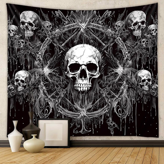 Tapzen Gothic Skull Tapestry - Black and White Wall Hanging, Dark Skeleton Horror Design, Aesthetic Cool for Bedroom, Living Room, Dorm (90 x 60 inches)