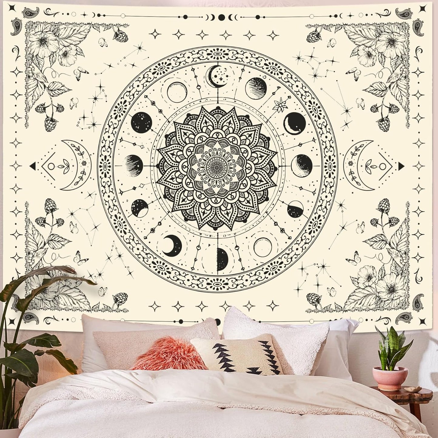 Lunerfex Mandala Moon Tapestry Boho Tapestry for Bedroom Black and White Tapestries Wall Hanging Living Room Wall Art and Home Decor 60x80