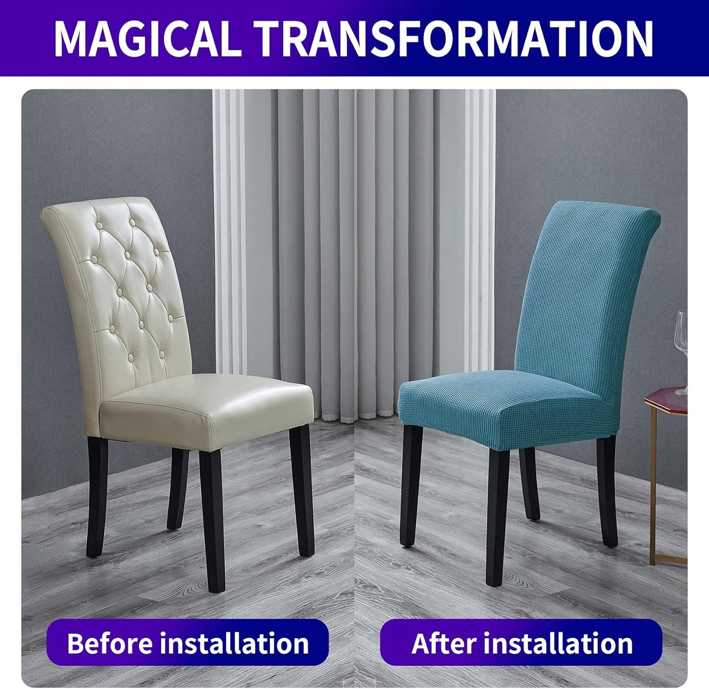 Howhic Stretch Chair Covers for Dining Room Set of 6, Removable Washable Dining Room Chair Covers, Dining Chair Slipcovers Seat Protector, Great Decoration for Home and Banquet (Dusty Blue, 6 Pack)