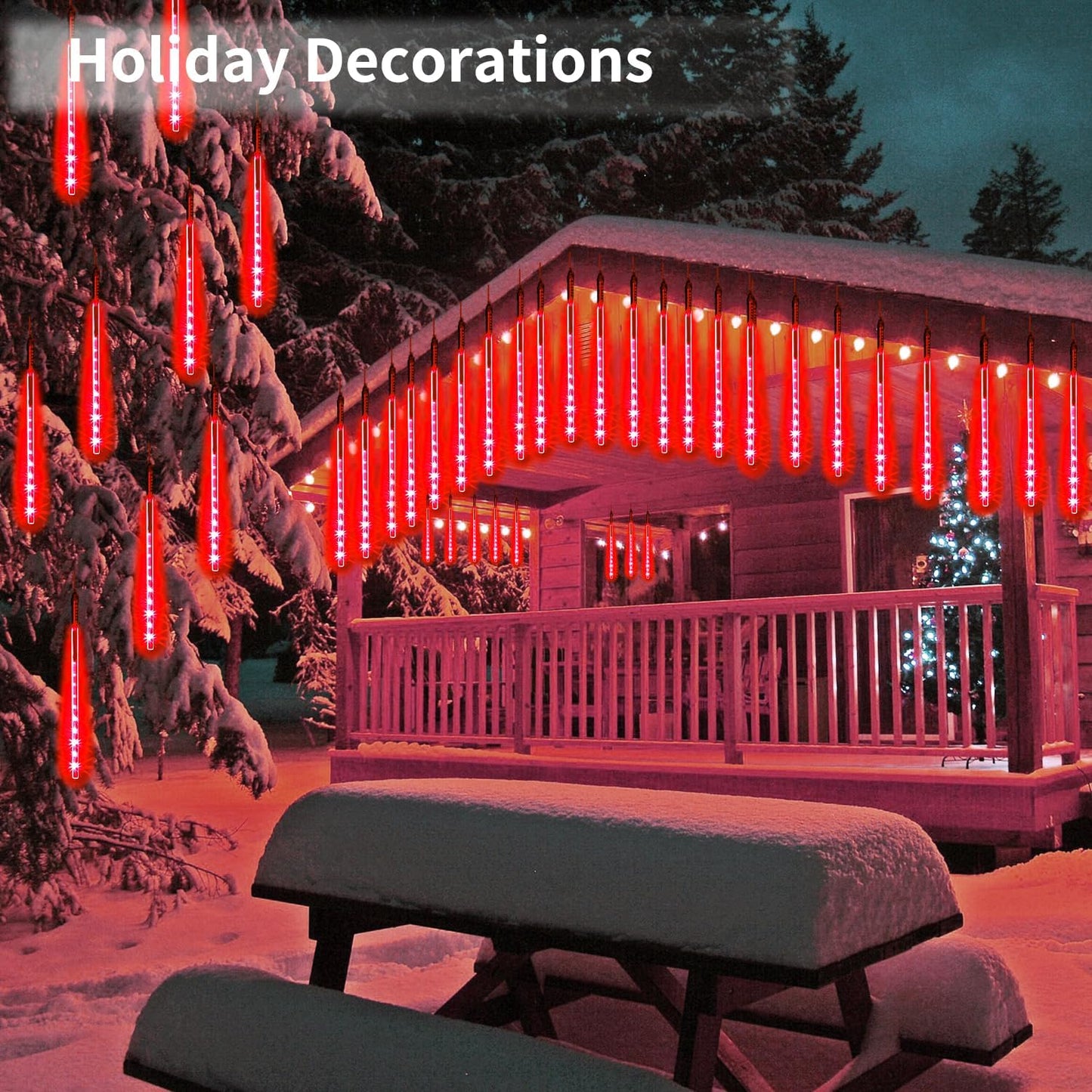 【2 Pack】 Christmas Lights Meteor Shower Rain Lights 12inch, Totally 20 Tube 480 LEDs Icicle Lights Outdoor Raindrop Lights for Xmas Halloween Wedding Party Tree Holiday Decoration, Red