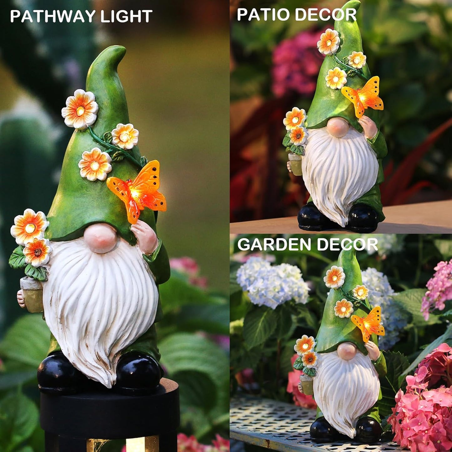 Snowrabbit Garden Gnomes Statue Outdoor Decor,10.5" Resin Solar Garden Gnome Outdoor Statues, Funny Gnomes Gardening Gifts for Women,Bithday Gifts for Grandma