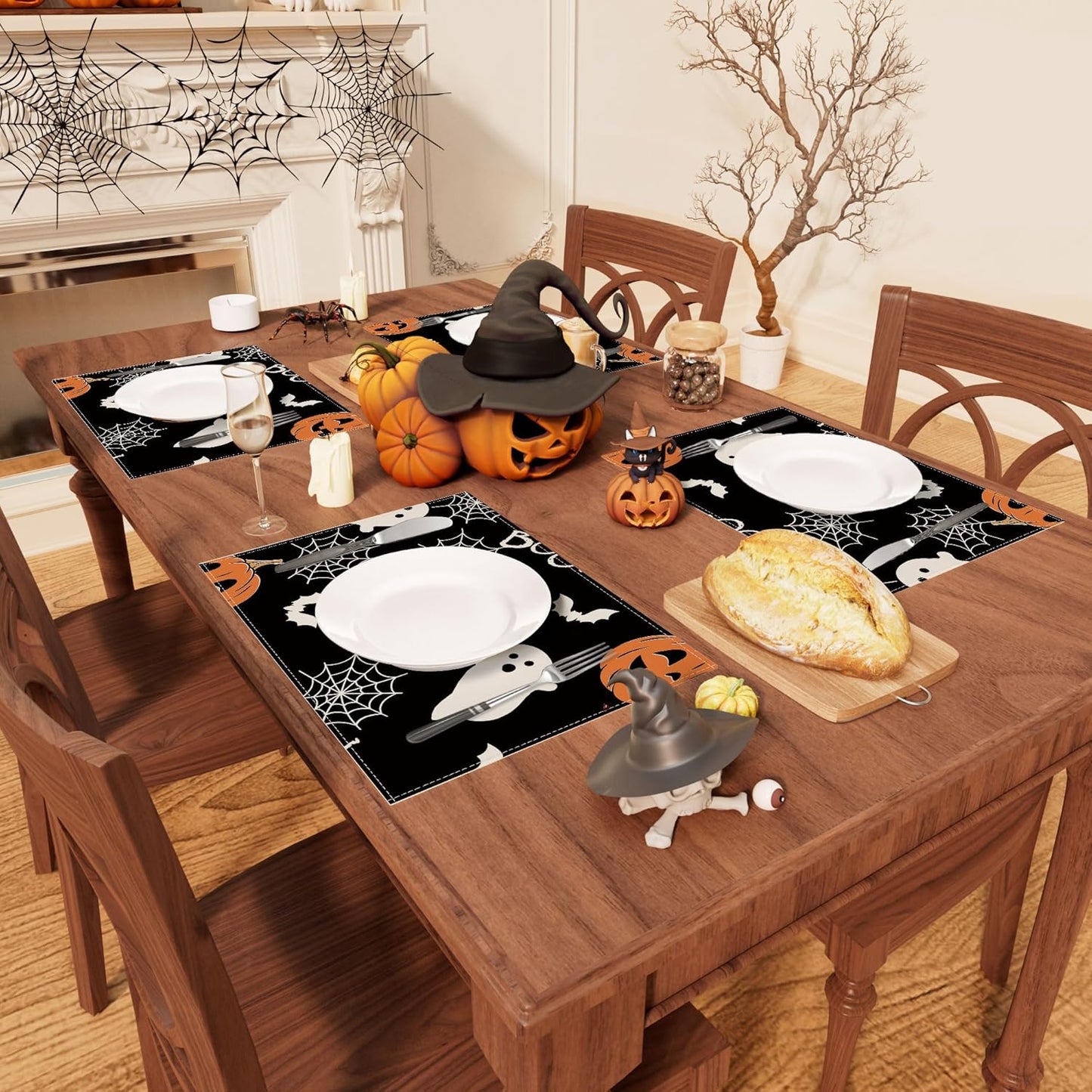 XCHI Boo Spooky Ghost Pumpkin Halloween Cloth Placemats Set of 6 Table Mats Table Decorations 12x18 Inch