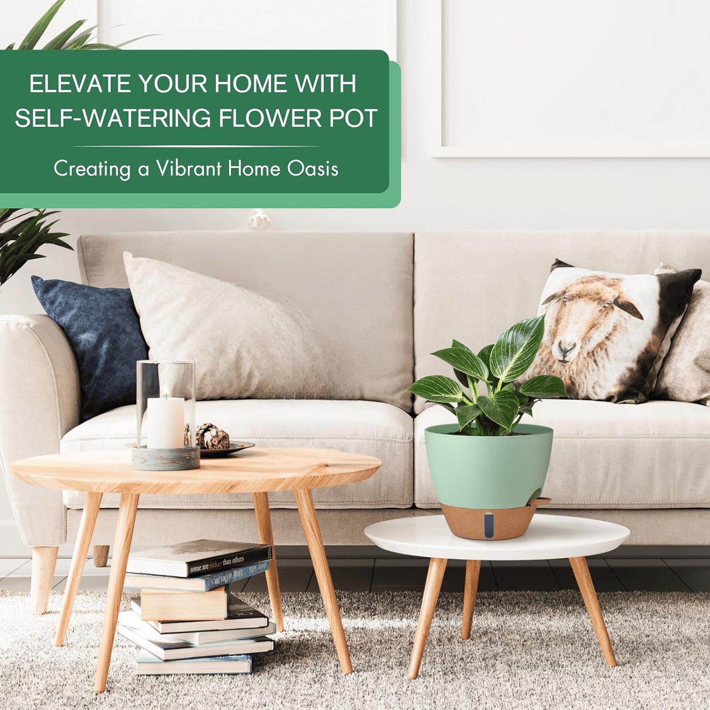 montresor 2 Pack 10 inch Plant Pots, PP Plastic Self Watering Planter with Drainage and Tray for Indoor Outdoor Plants, Water Level Window & Reservoir Flower Pots Decorative Planter (Green)