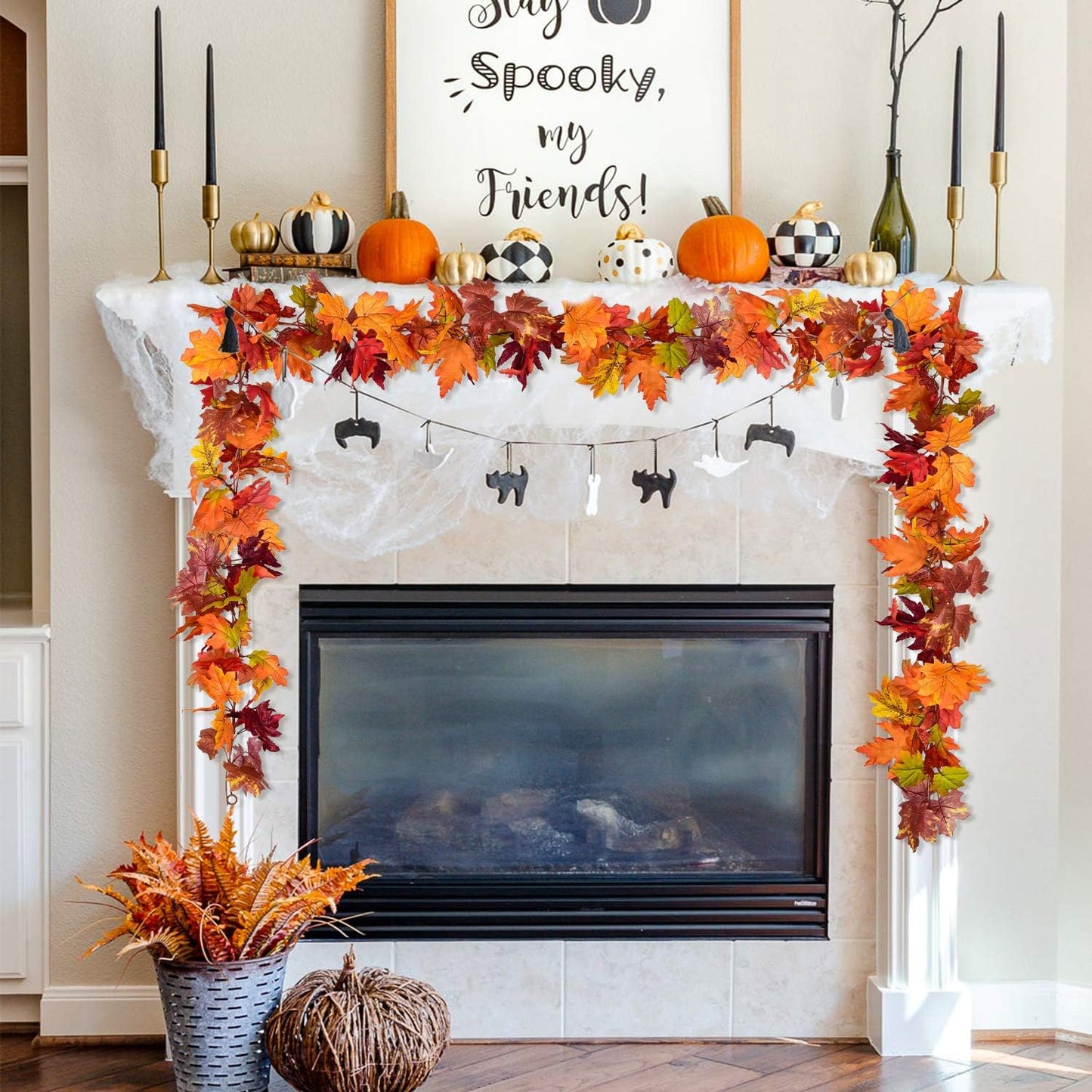 Lvydec 2 Pack Fall Garland Decoration - 5.8ft/Strand Artificial Maple Garland Colorful Leaves Autumn Decor for Home Wedding Party Thankgiving (Mixed Color)