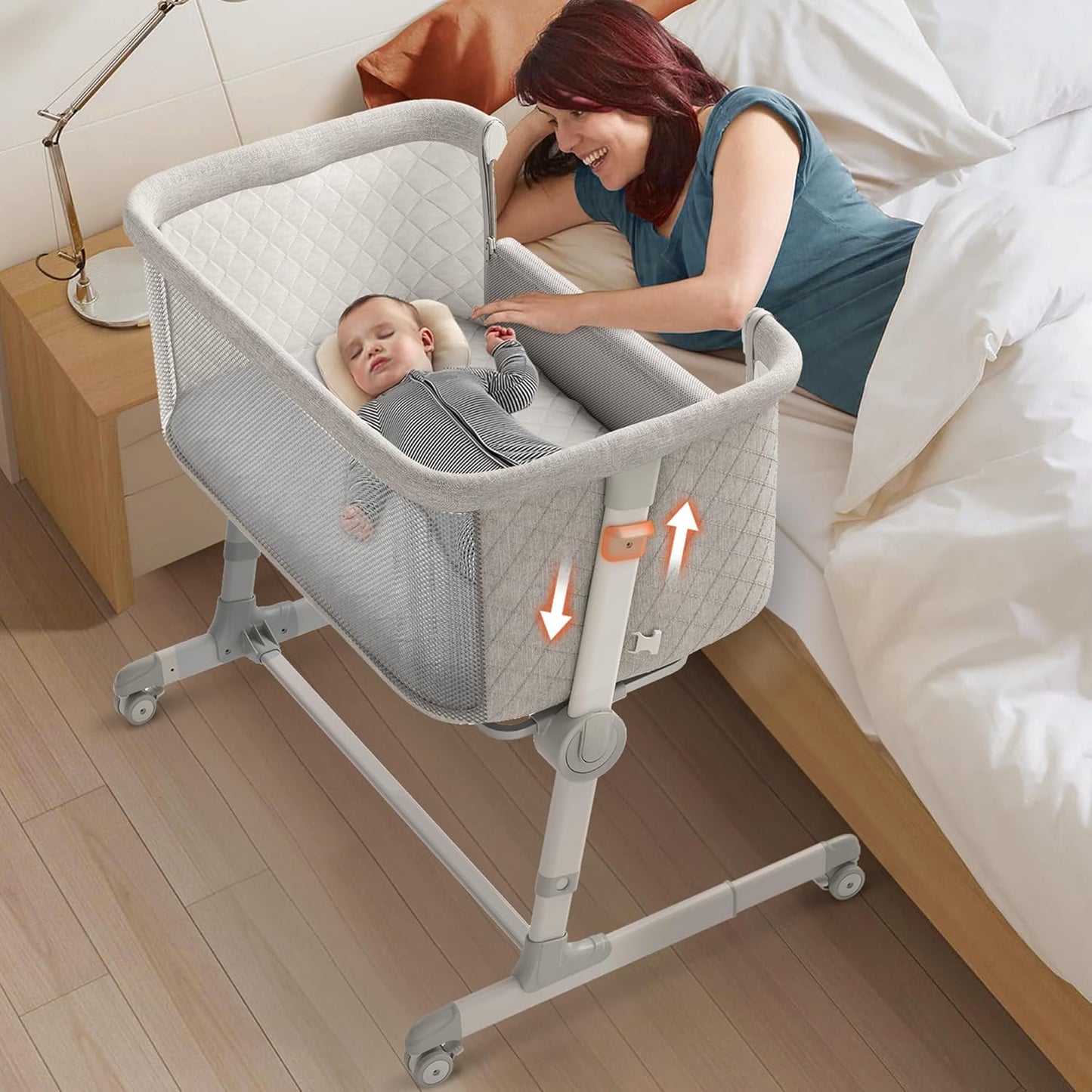 Baby Bassinets, 9 Height Adjustable Bedside Bassinet for Baby, Bedside Sleeper Bassinet with Breathable Mesh and Lockable Wheels, New Born Baby Essentials Must Haves