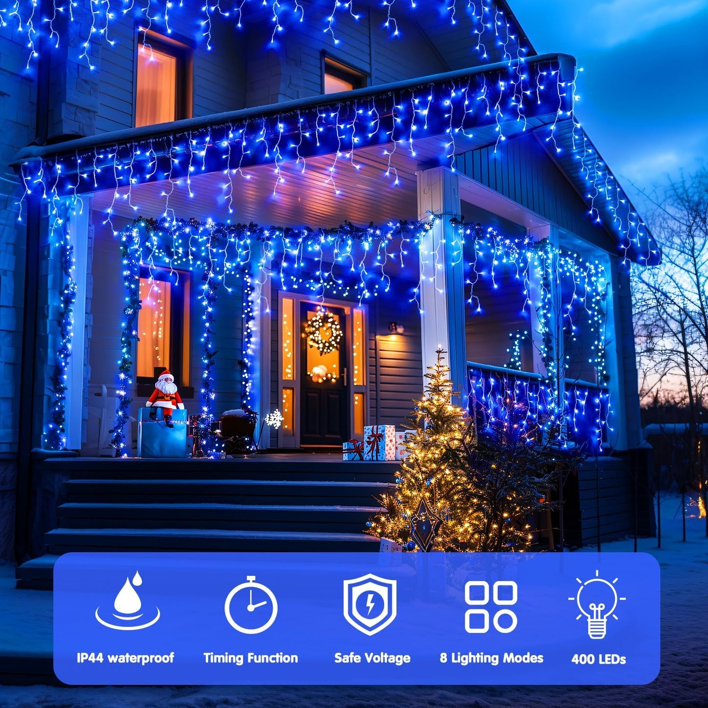 JMEXSUSS 400 LED Blue Icicle Lights for Outdise, 38.8 FT Christmas Icicle Lights Indoor Outdoor with 80 Drops, Blue Christmas Lights with Remote Plug in for House Fireplace Christmas Decorations