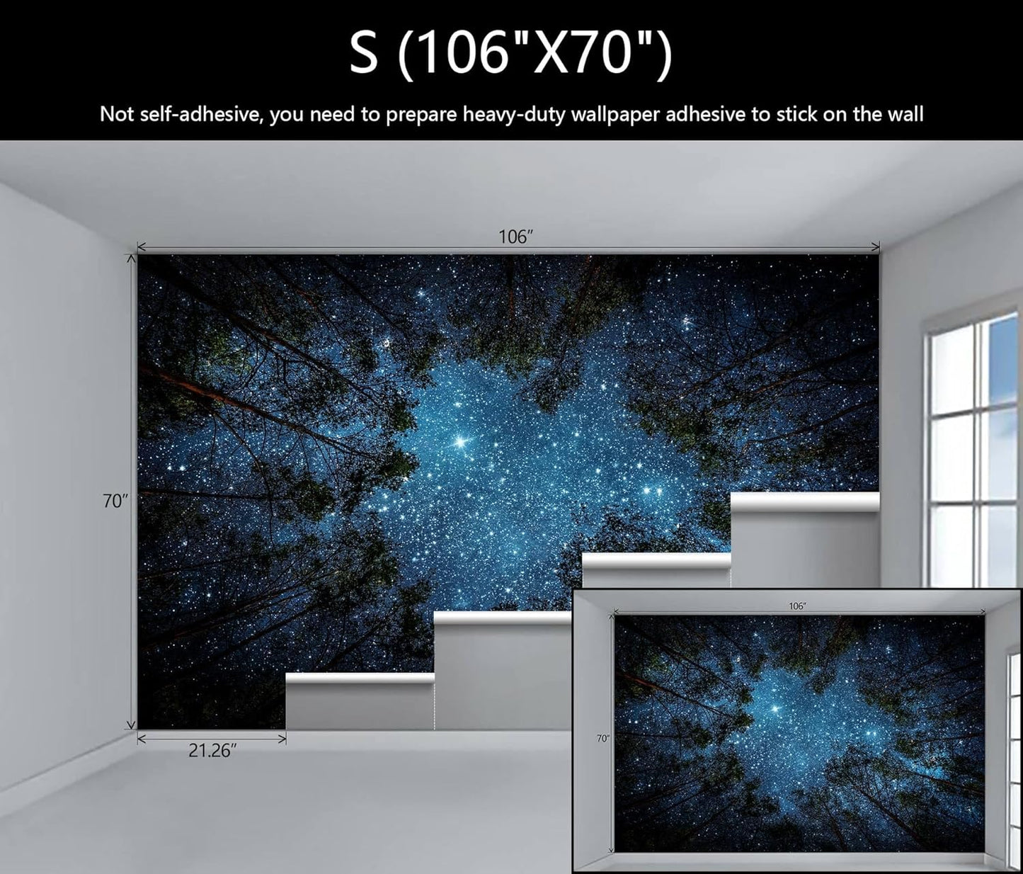 WFBHUA-Forest Starry Wallpaper Mural Night Galaxy Tree Sky Wallpaper for Living Room Bedroom Ceiling(Not Peel and Stick)