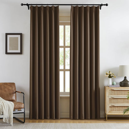 KangBang Brown Pinch Pleat Blackout Curtains 84 Inch Length for Bedroom, Pinch Pleated Noise Canceling Window Drapes with Hooks, Thermal Insulated Elegant Modern Curtains, W40xL84, 2 Panels