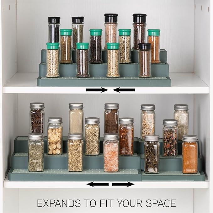 SIMPLEMADE 3-Tier Spice Rack Organizer - Versatile Storage Shelf for Kitchen, Bathroom, Bedroom & Office, Set of 2, Expandable Sage