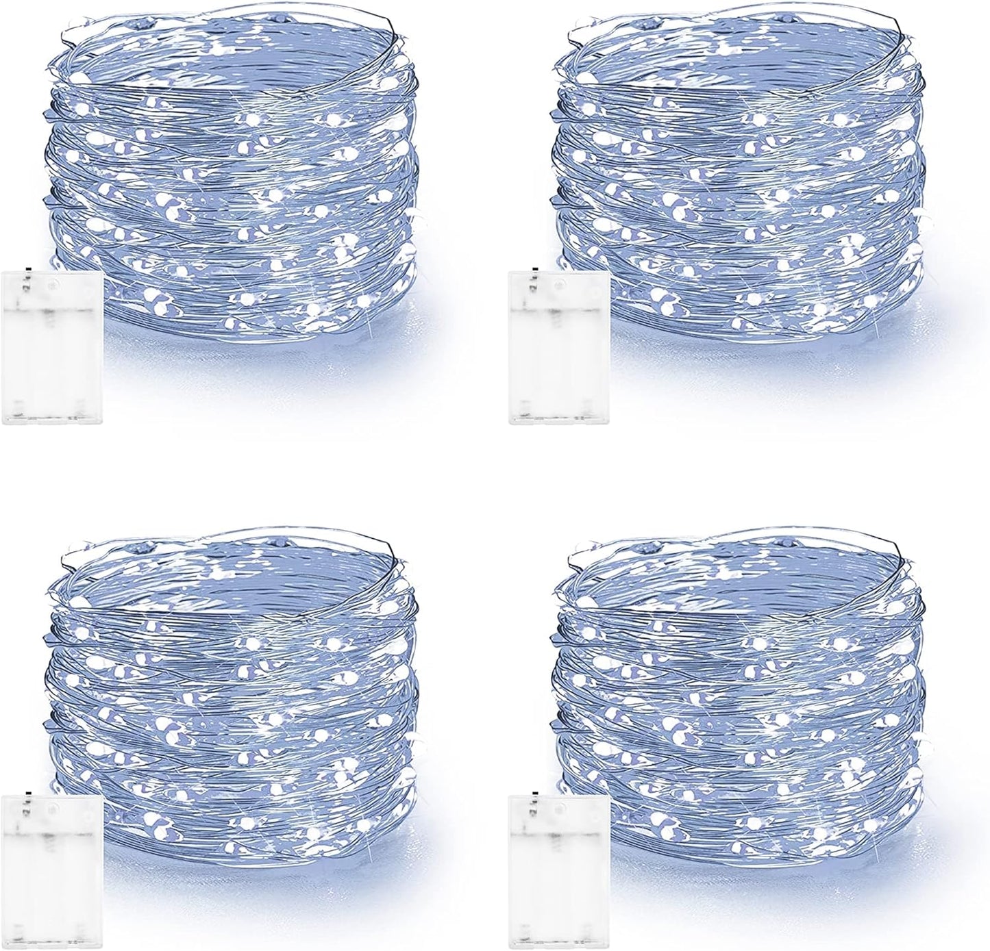 Dazzle Bright Fairy Lights Battery Operated, 4 Pack Total 80FT 240LED Silver Wire Waterproof Battery Operated String Lights, Christmas Decorations for Indoor Outdoor Bedroom Yard Decor, White