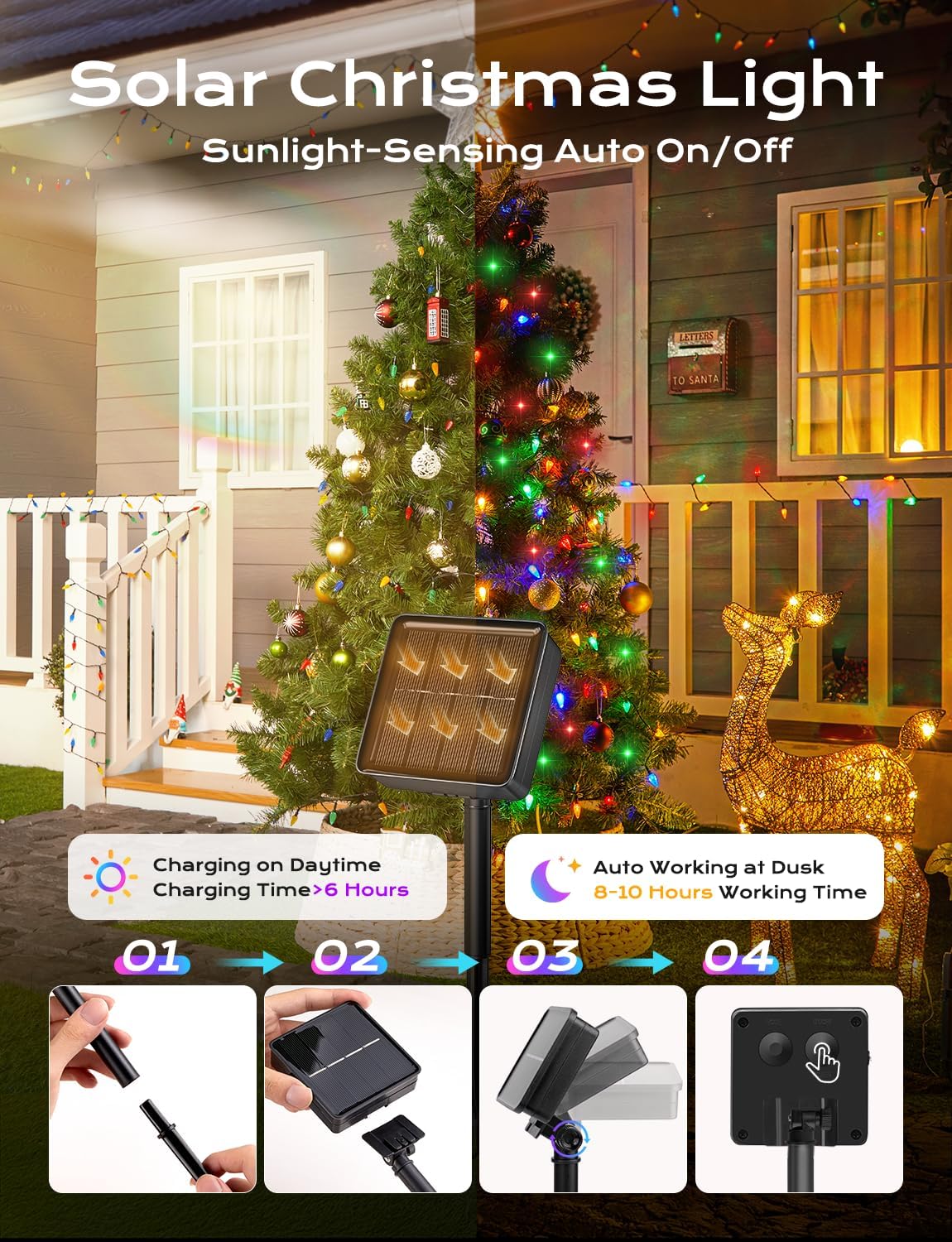 Brightown Solar Operated C6 Strawberry String Lights, 39ft 100 LEDs Multicolor LED Christmas Fairy Lights, Solar Christmas Lights Outdoor, Christmas Decorations for Christmas Tree, Garden Decor