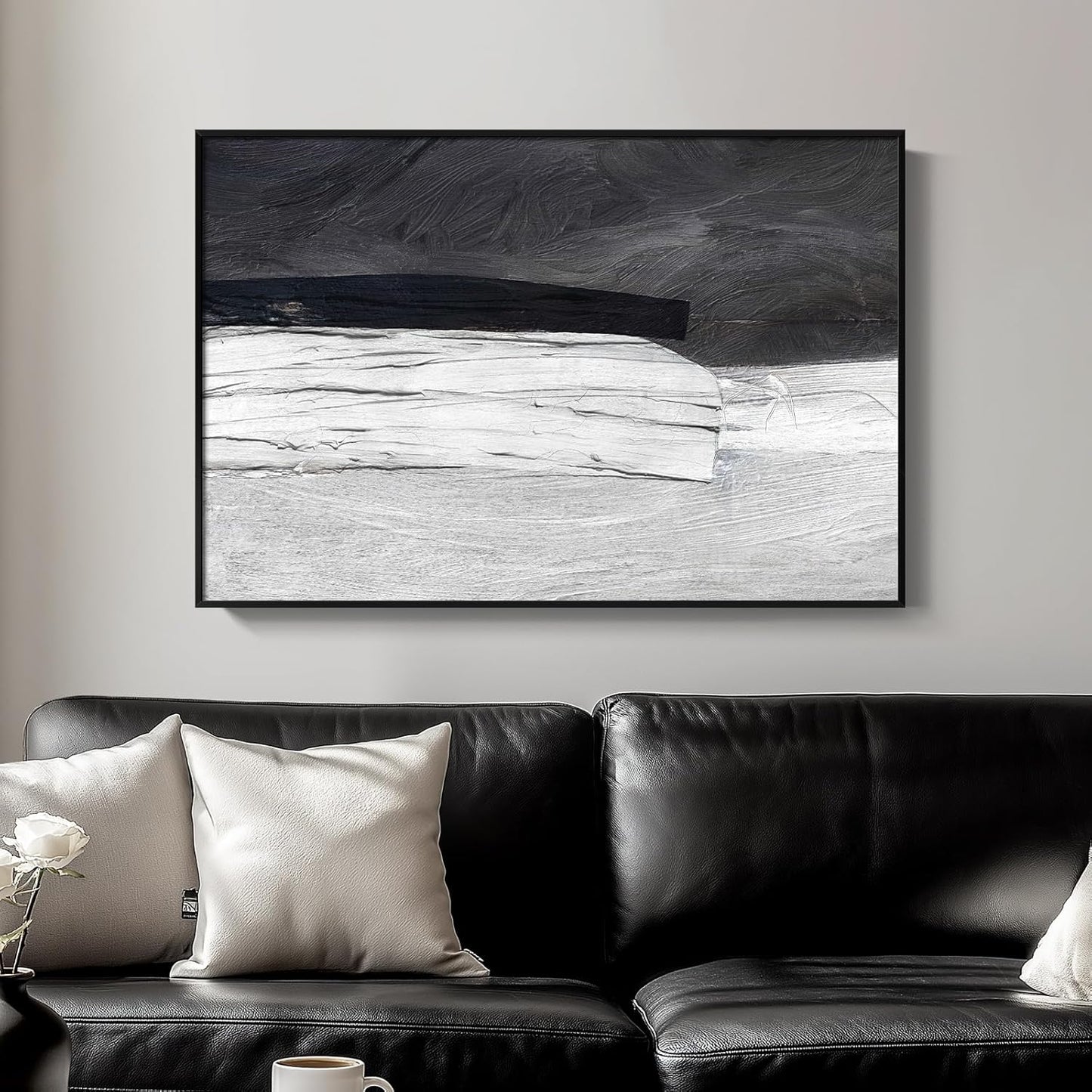 Framed Black and White Abstract Canvas Wall Art, Modern Art Prints Paintings Artwork for Walls, Minimalist Abstract Pictures for Living Room Dining Room Bedroom Office Bathroom Wall Decor 24x36 In