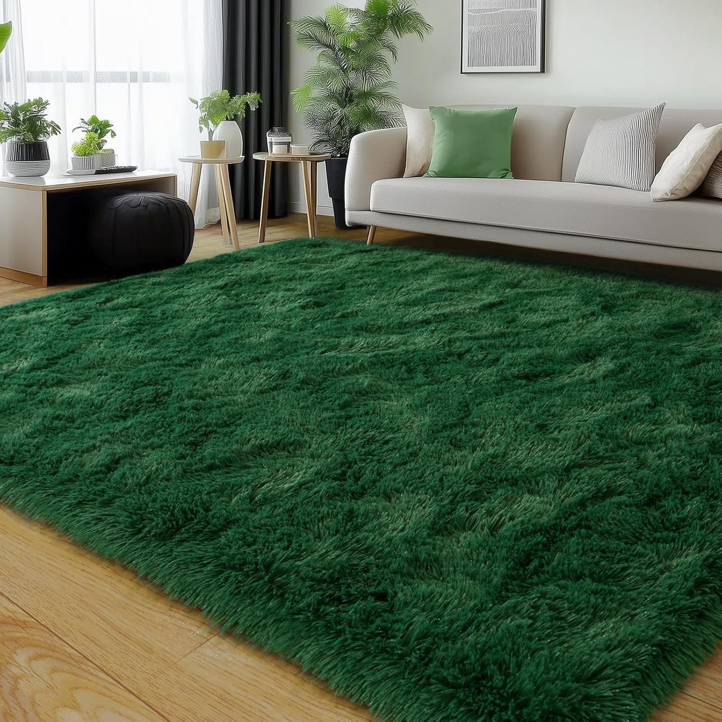 Rezutan 6x9 Feet Shaggy Area Rug - Super Soft Plush Fuzzy Modern Living Room Bedroom Rug for Kids, Non-Slip Nursery Classroom Home Decor, Dark Green.