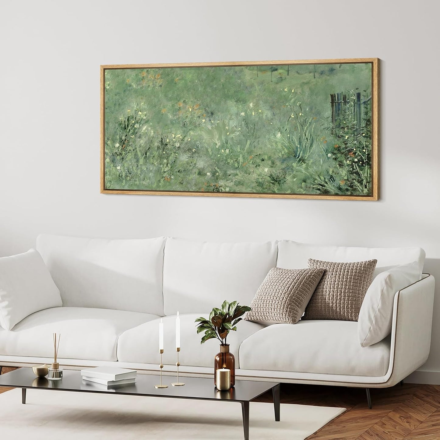 MUDECOR Extra Large Framed Canvas Print Wall Art Meadow's Embrace Impressionist Wildflower Antique Retro Fine Art Illustrations Decorative Colorful for Bedroom - 60"x30"