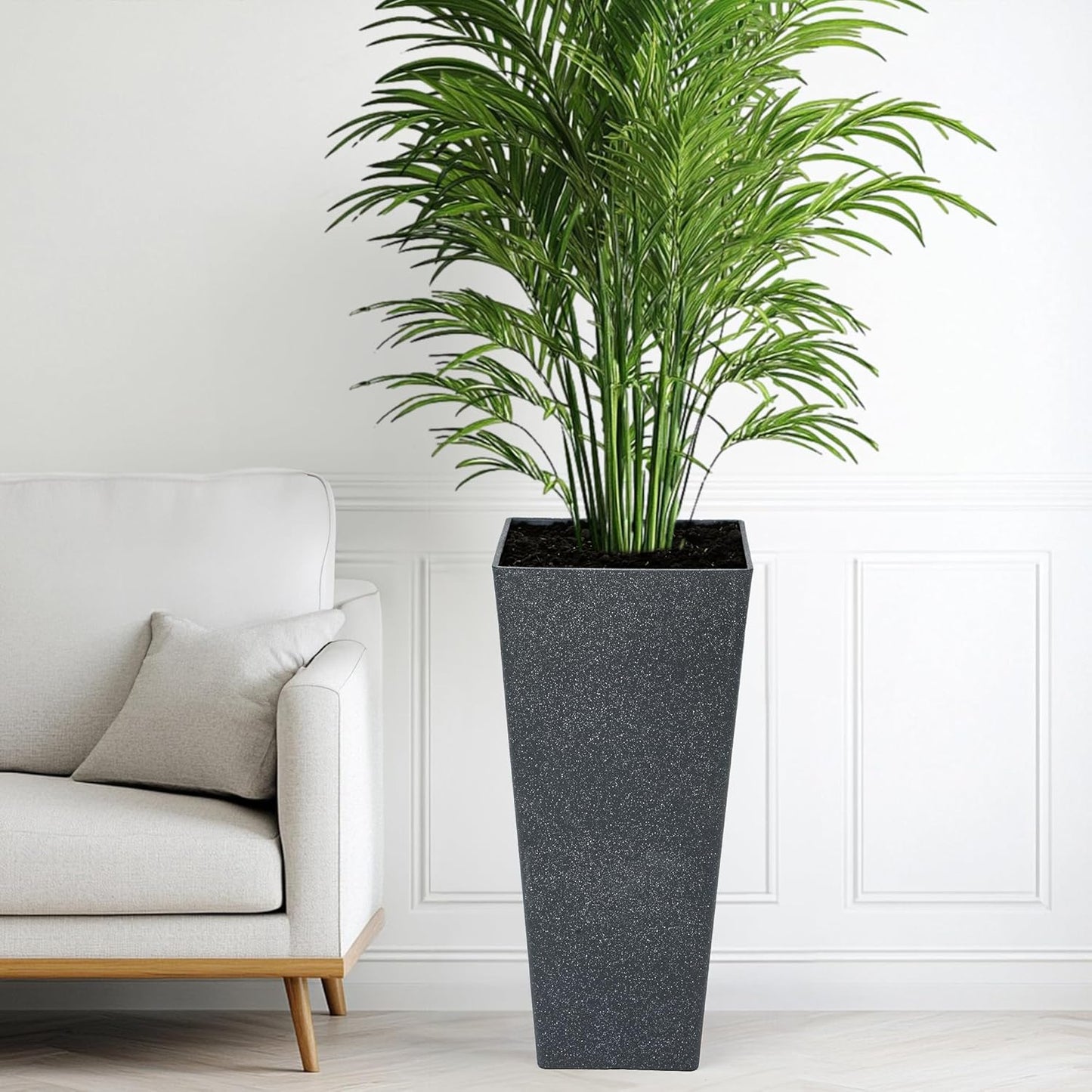 28" Large Tall Planters for Outdoor Plants, Set of 2 V-Shaped Planter Box with Black Terrazzo Look, Durable and Weather Resistant, Ideal or Garden, Patio, Porch or Home use.