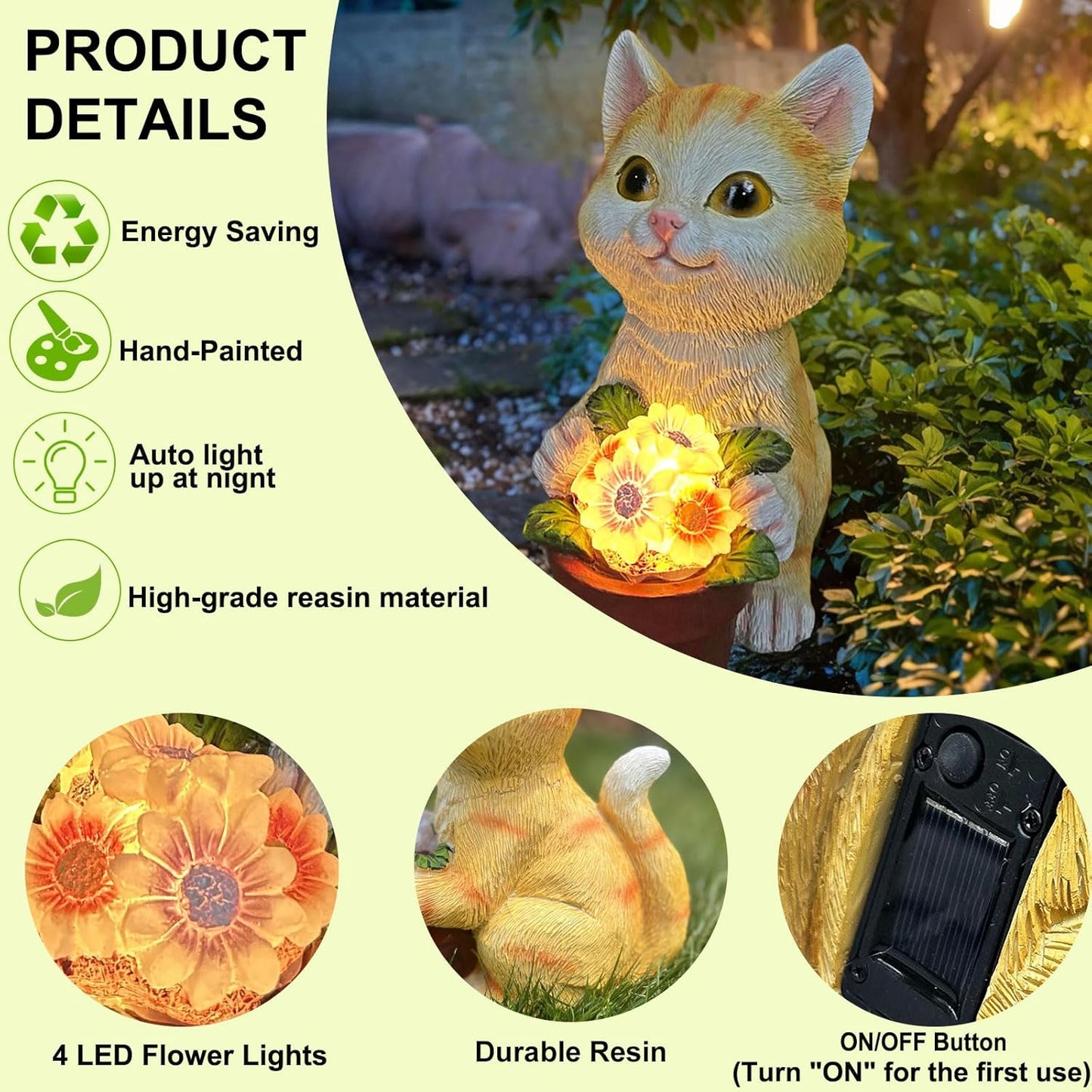 YODY Solar Garden Statues Outdoor Decor- Yard Decorations for Patio, Balcony, Backyard, Lawn Ornaments - Cat Statue with Flower Pot- Unique Cat Lover Gifts for Mom, Grandma, Women